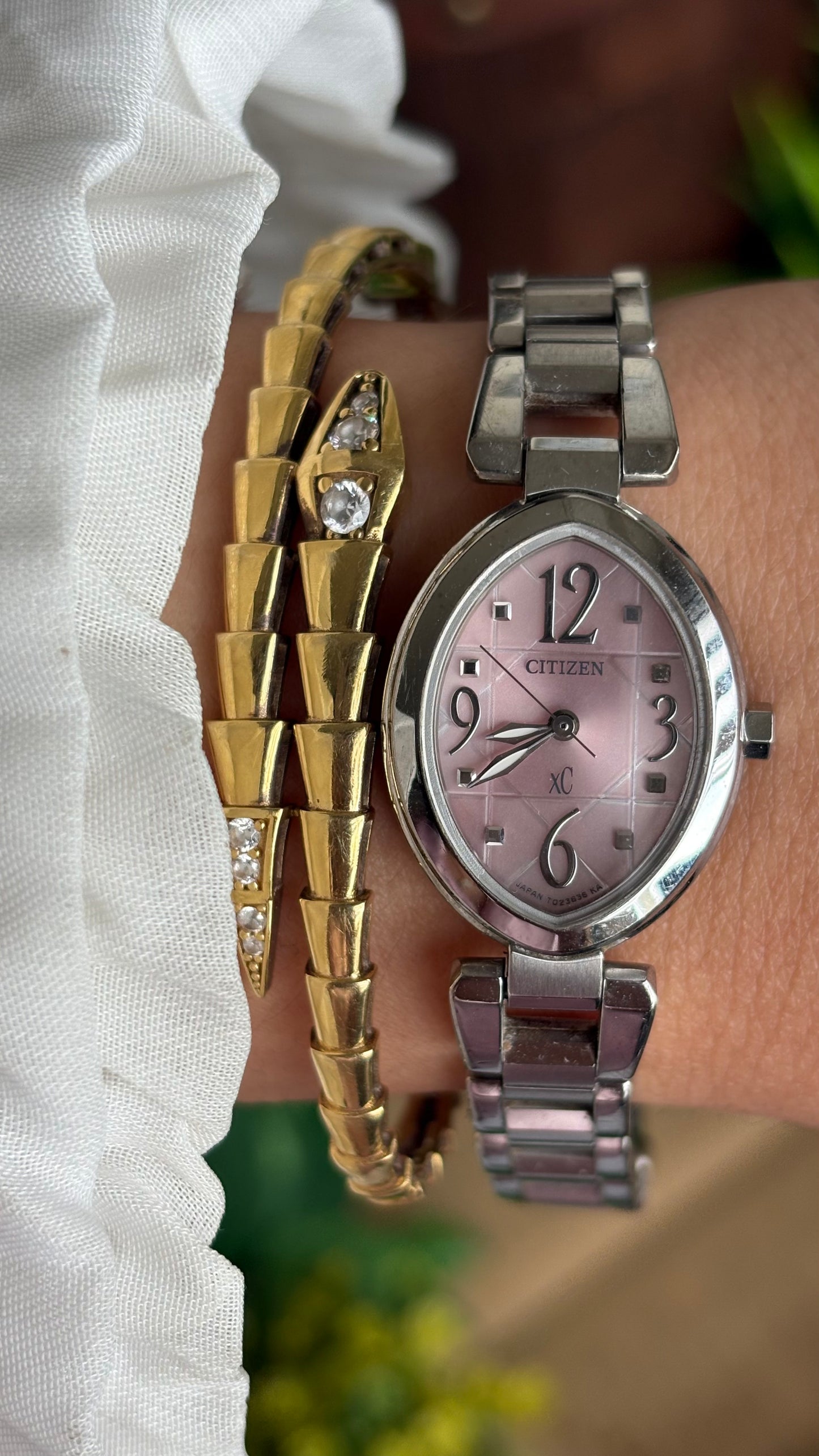 Vintage Citizen Watch in Silver Tone Pink Almond Dial