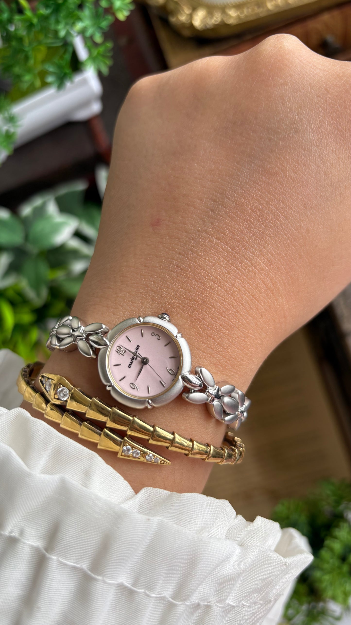 Vintage Coquette Marie Claire Watch in Silver Tone Pink Dial