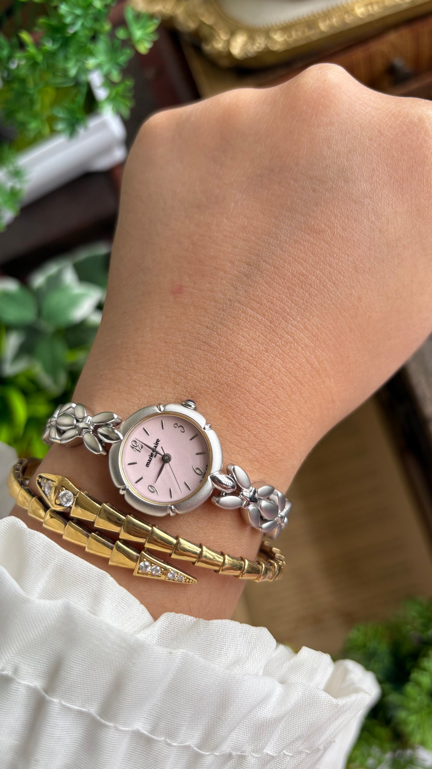 Vintage Coquette Marie Claire Watch in Silver Tone Pink Dial