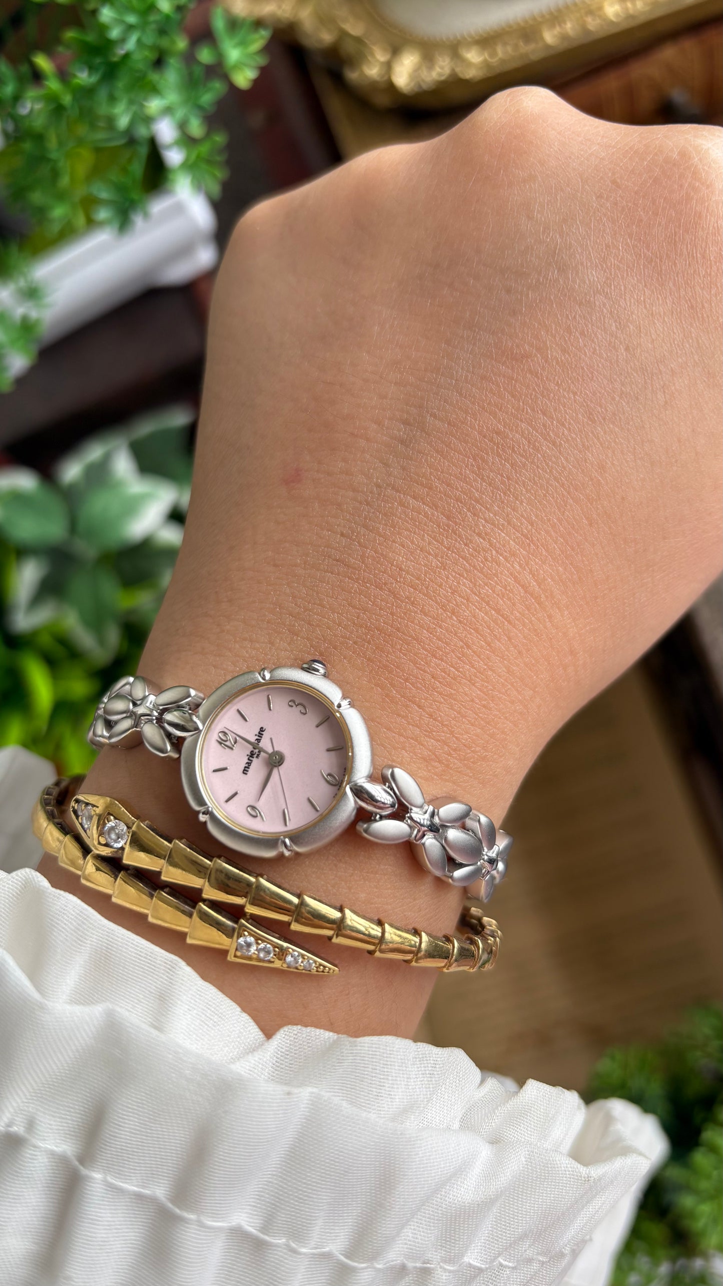Vintage Coquette Marie Claire Watch in Silver Tone Pink Dial