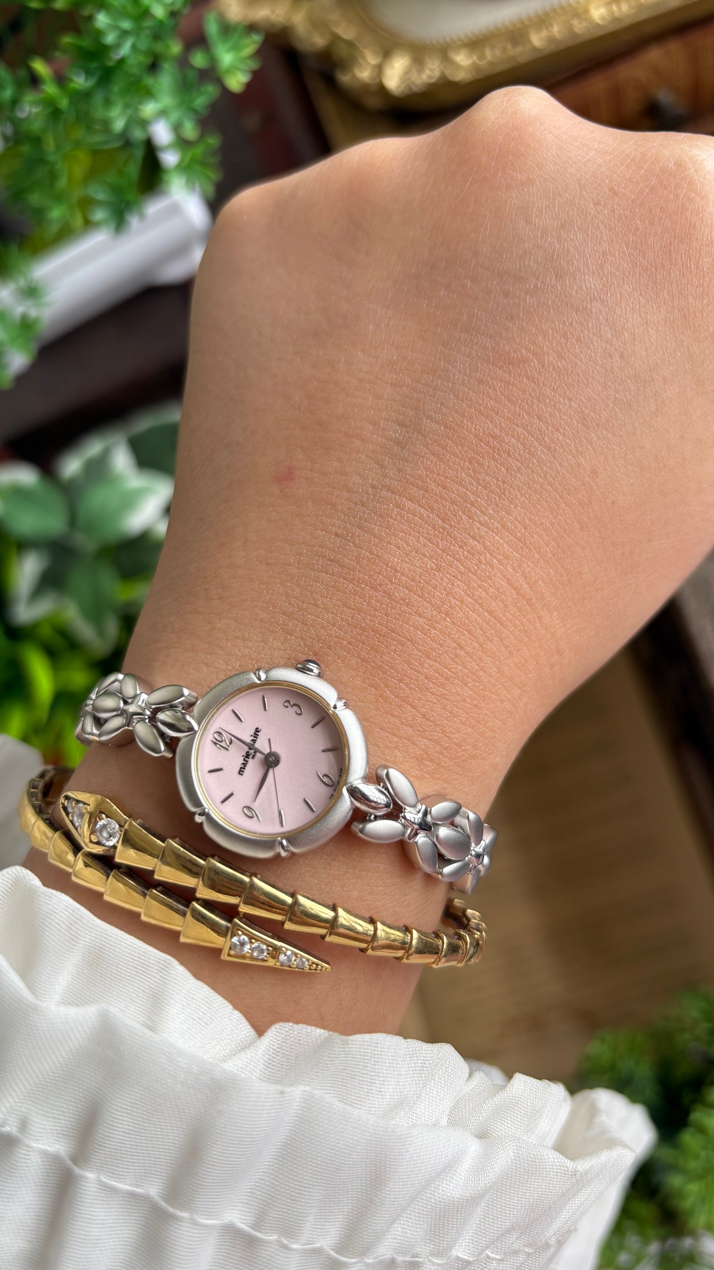 Vintage Coquette Marie Claire Watch in Silver Tone Pink Dial