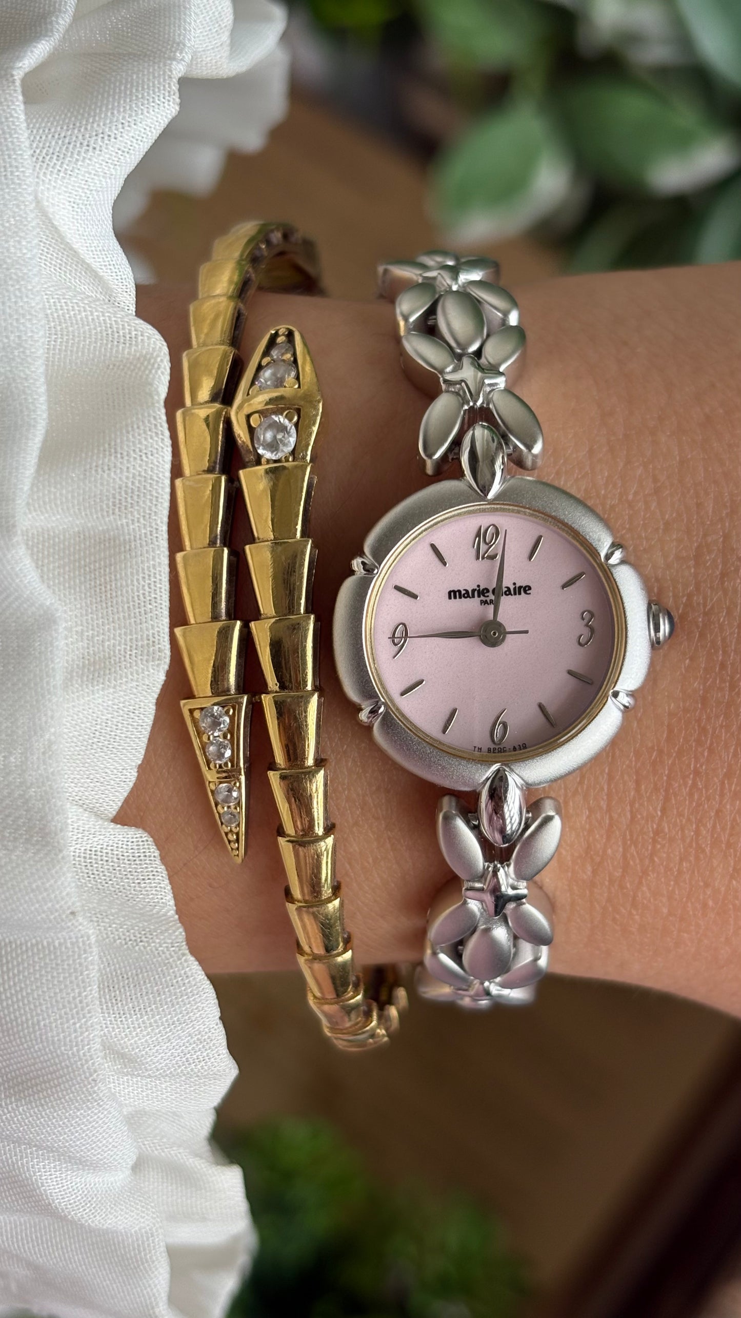 Vintage Coquette Marie Claire Watch in Silver Tone Pink Dial