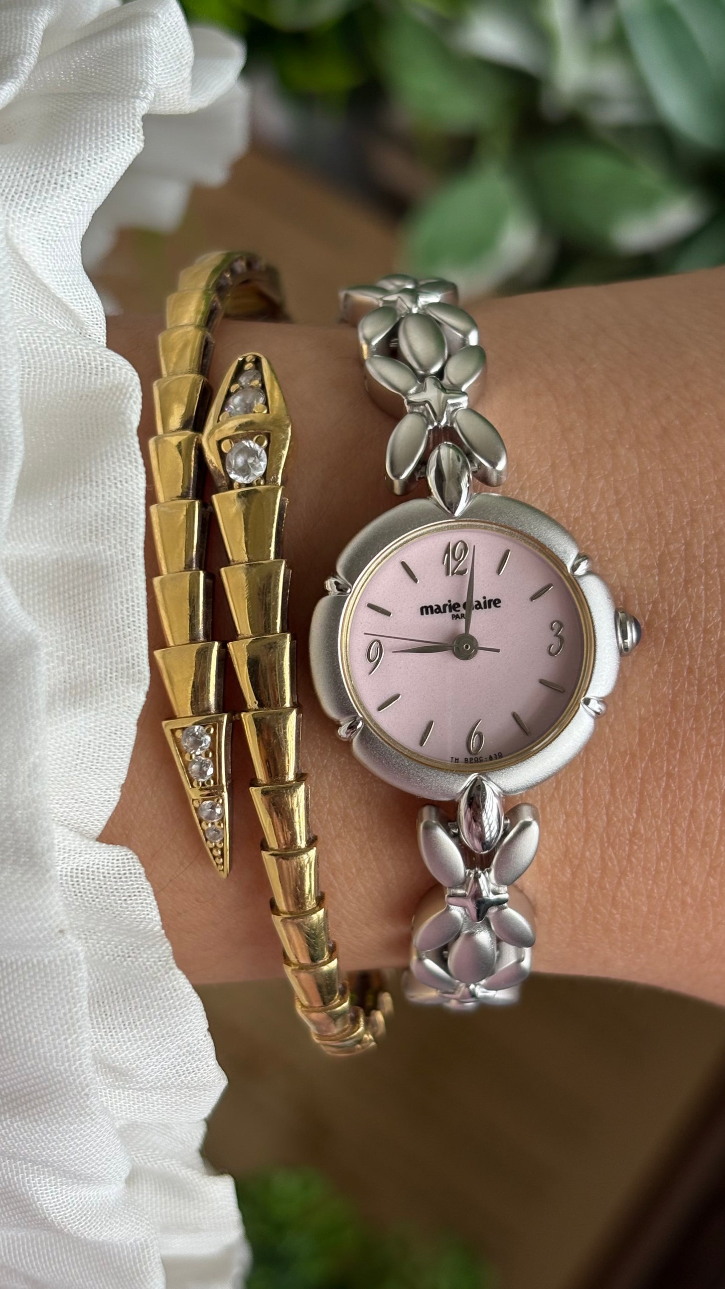 Vintage Coquette Marie Claire Watch in Silver Tone Pink Dial