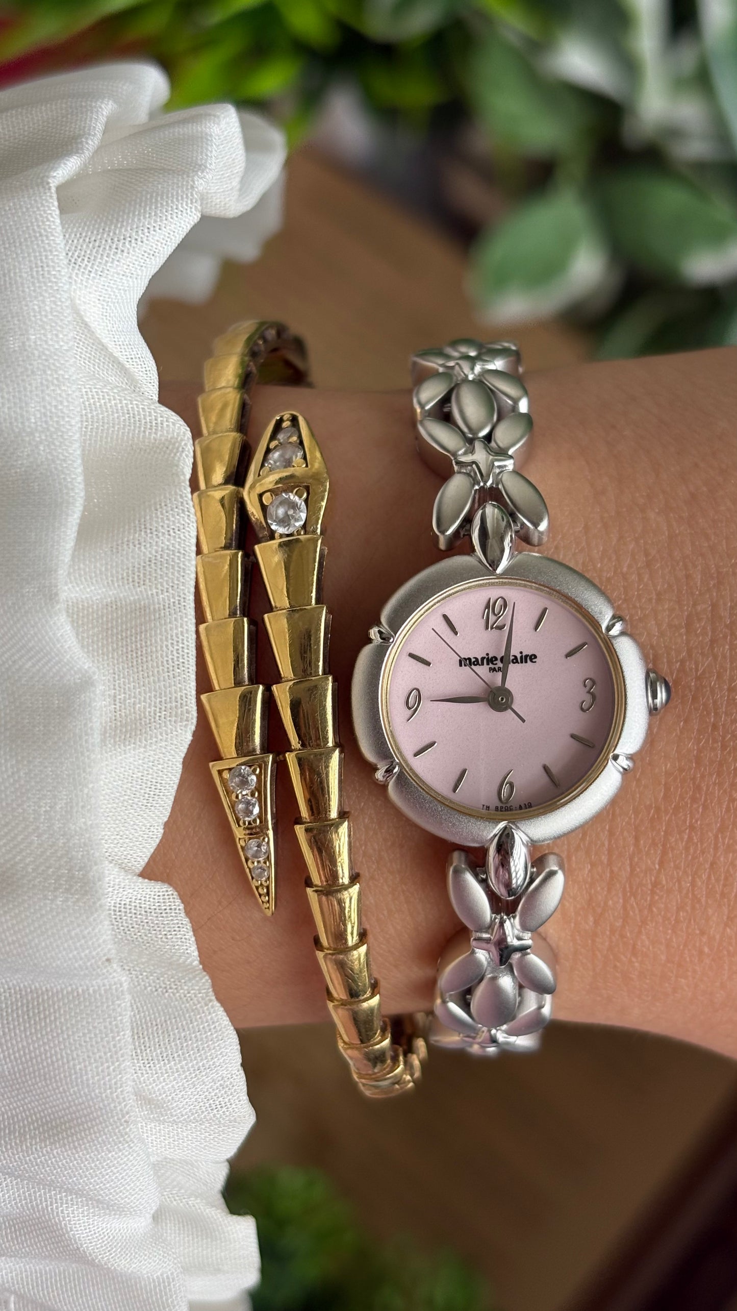 Vintage Coquette Marie Claire Watch in Silver Tone Pink Dial