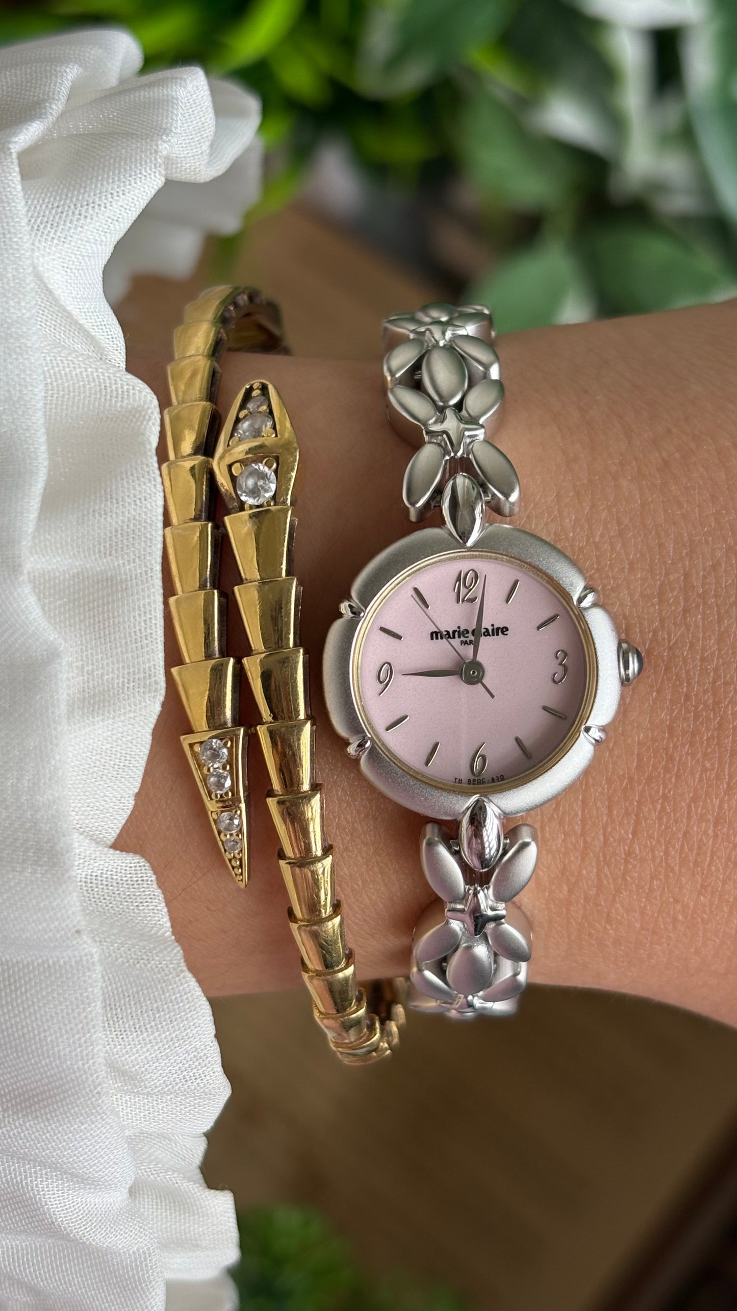 Vintage Coquette Marie Claire Watch in Silver Tone Pink Dial