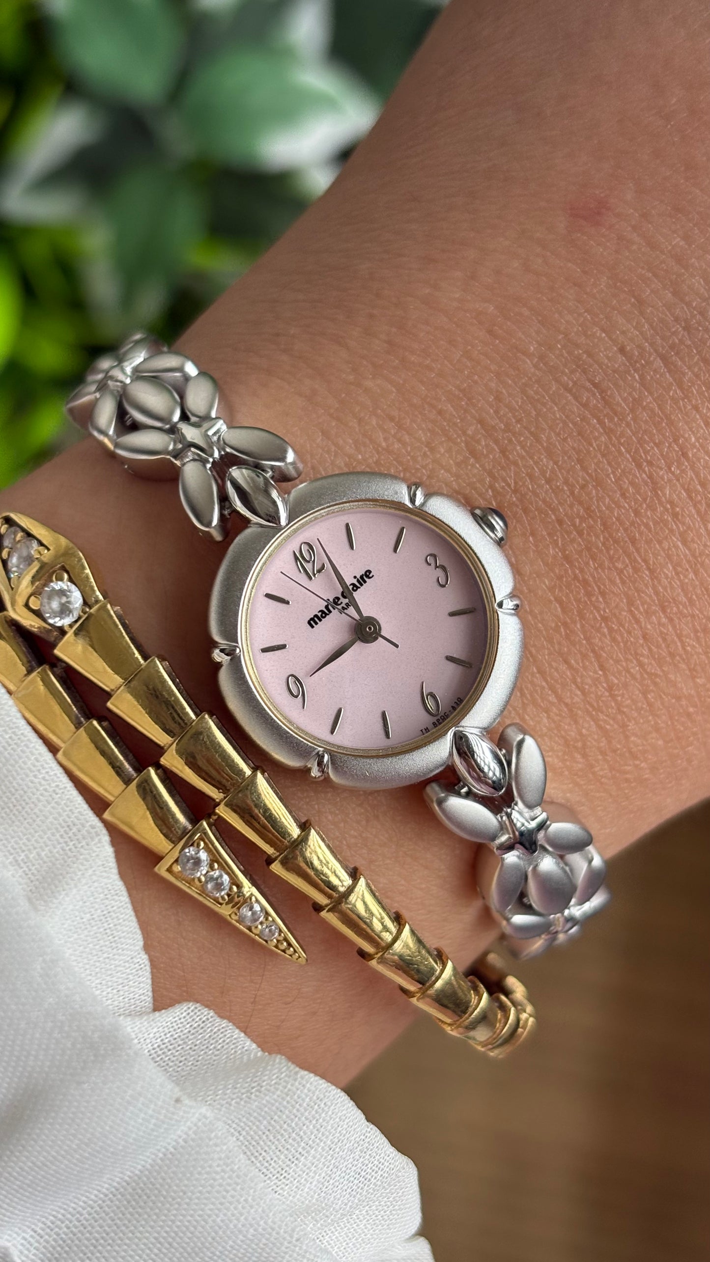 Vintage Coquette Marie Claire Watch in Silver Tone Pink Dial