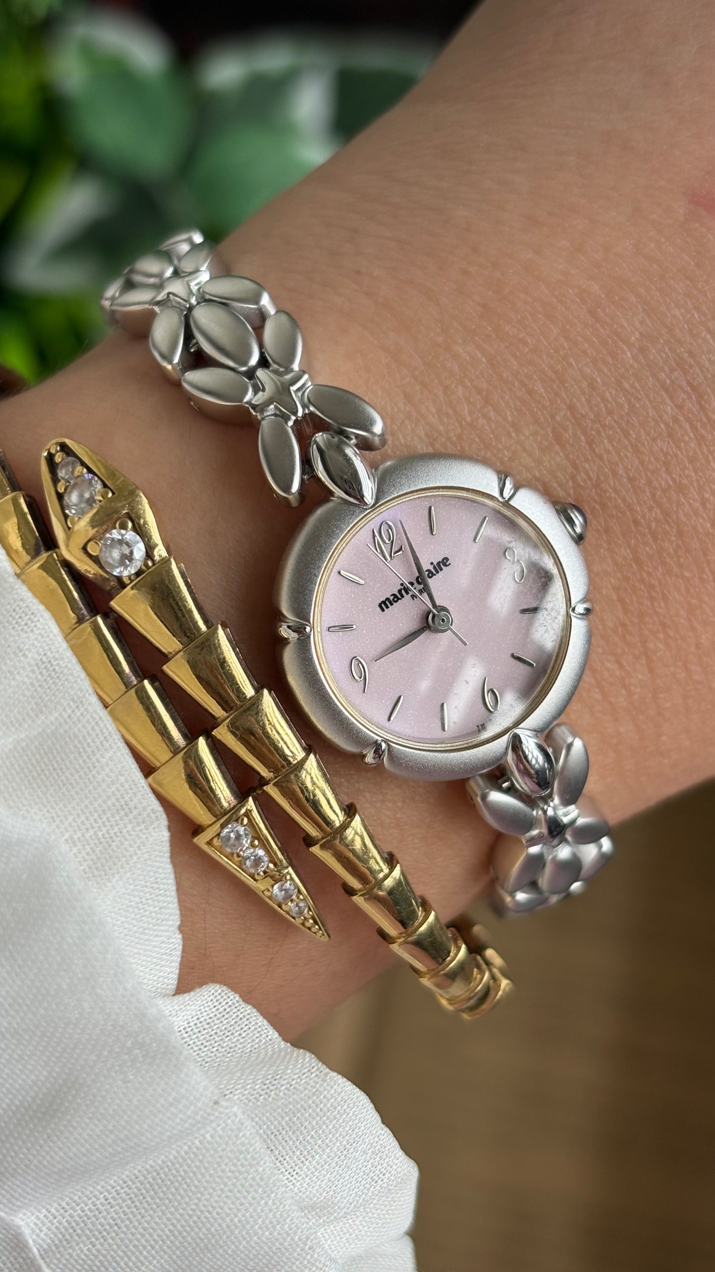 Vintage Coquette Marie Claire Watch in Silver Tone Pink Dial