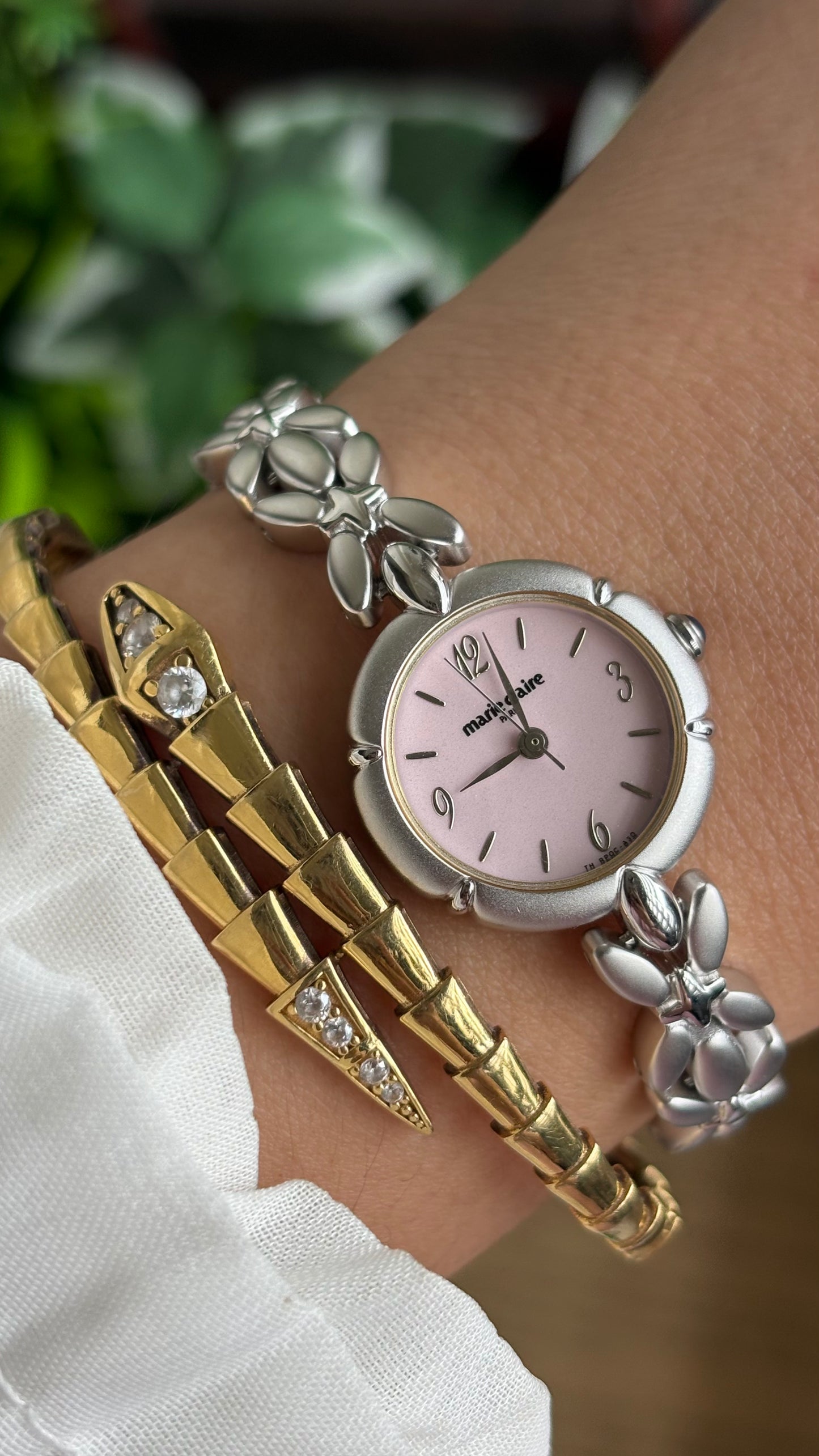 Vintage Coquette Marie Claire Watch in Silver Tone Pink Dial