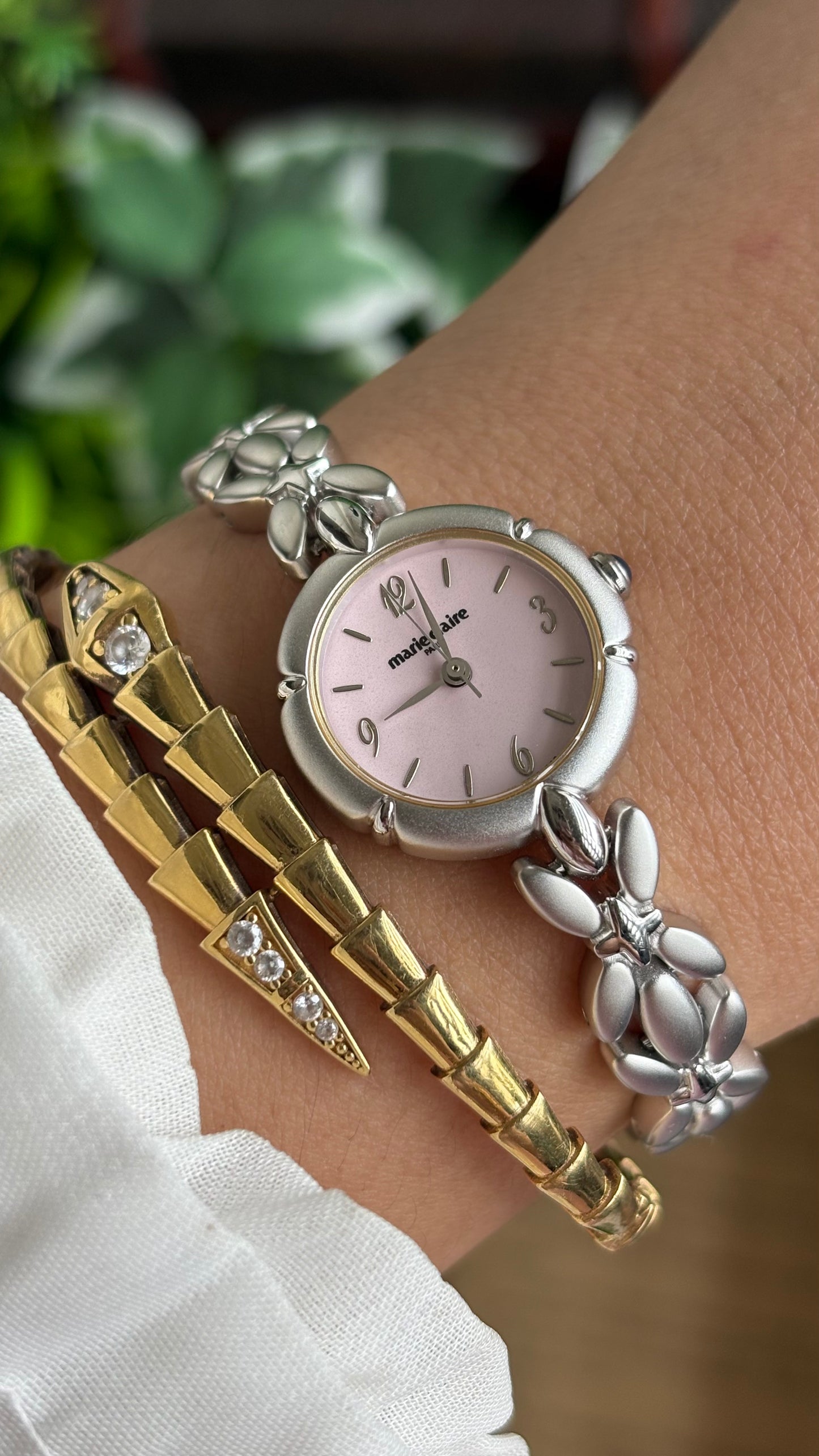 Vintage Coquette Marie Claire Watch in Silver Tone Pink Dial