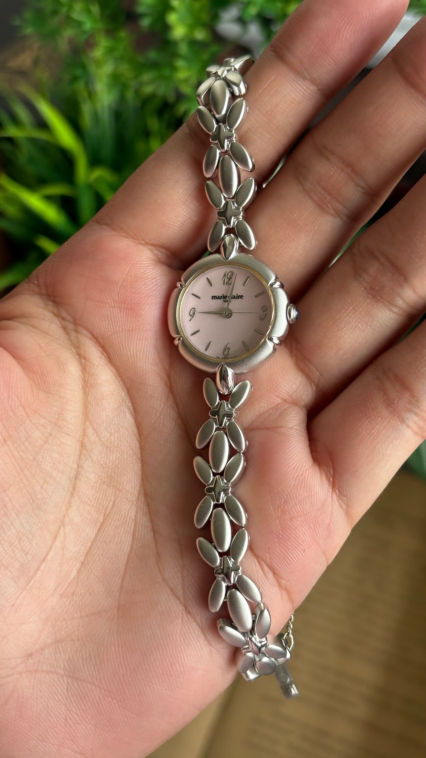 Vintage Coquette Marie Claire Watch in Silver Tone Pink Dial