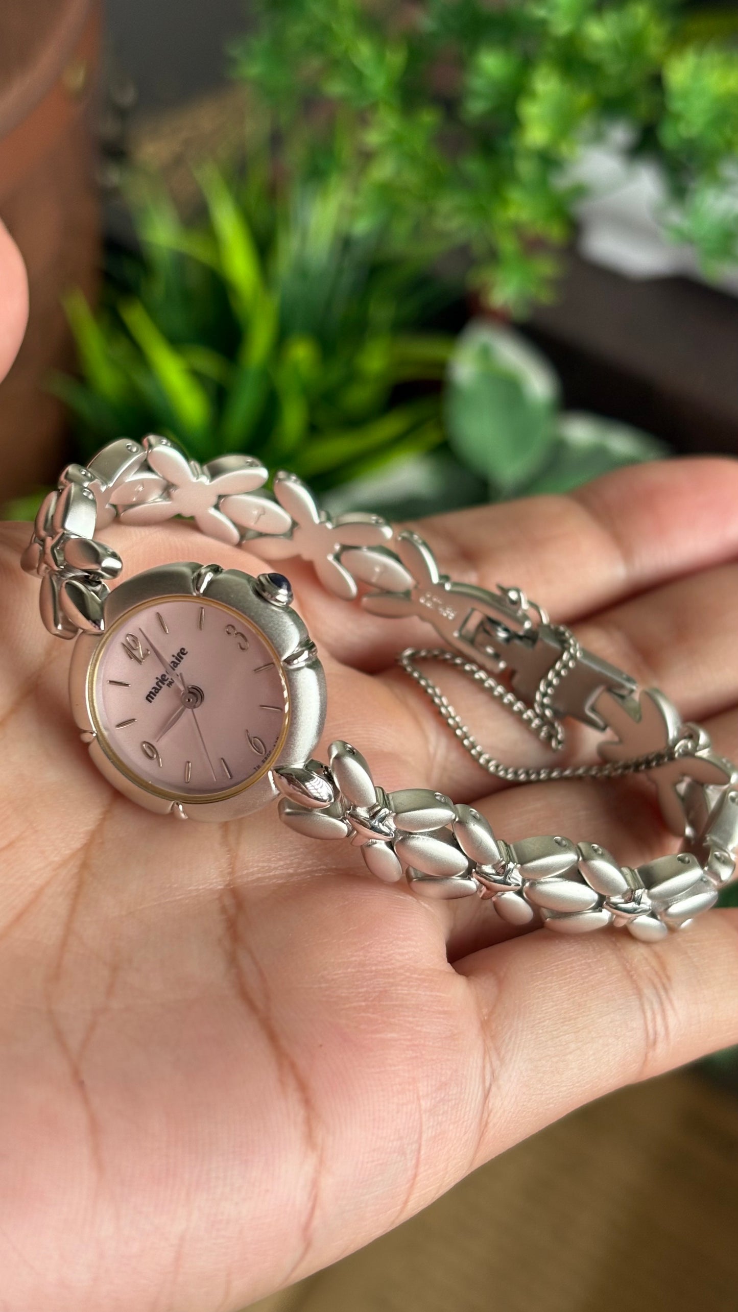 Vintage Coquette Marie Claire Watch in Silver Tone Pink Dial
