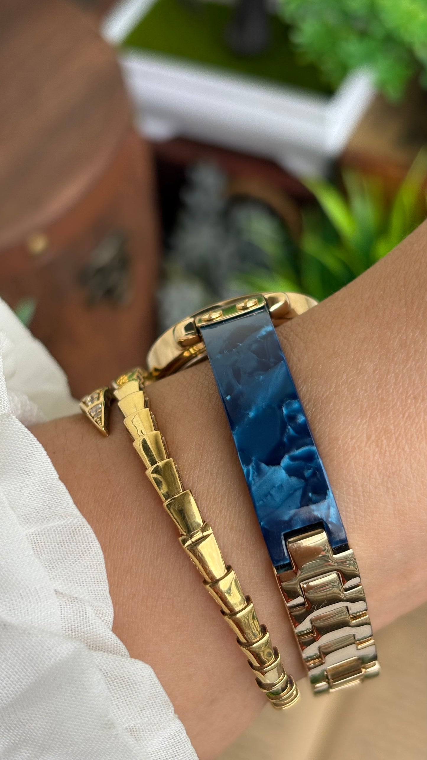 Vintage Armitron Watch In Gold Tone Deep Blue Mother of Pearl Dial