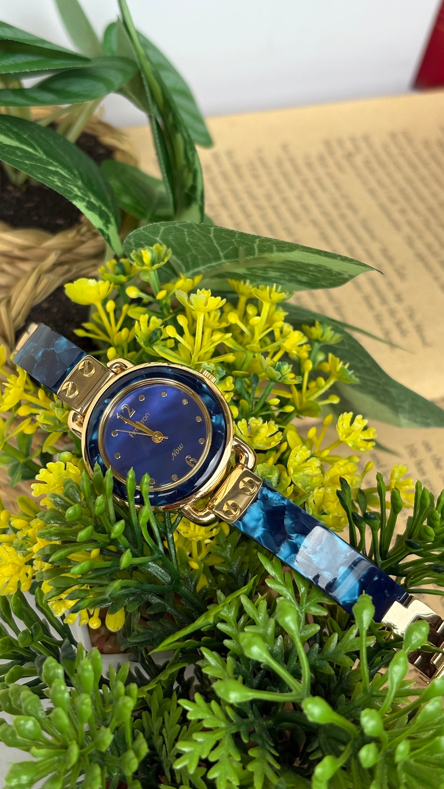 Vintage Armitron Watch In Gold Tone Deep Blue Mother of Pearl Dial