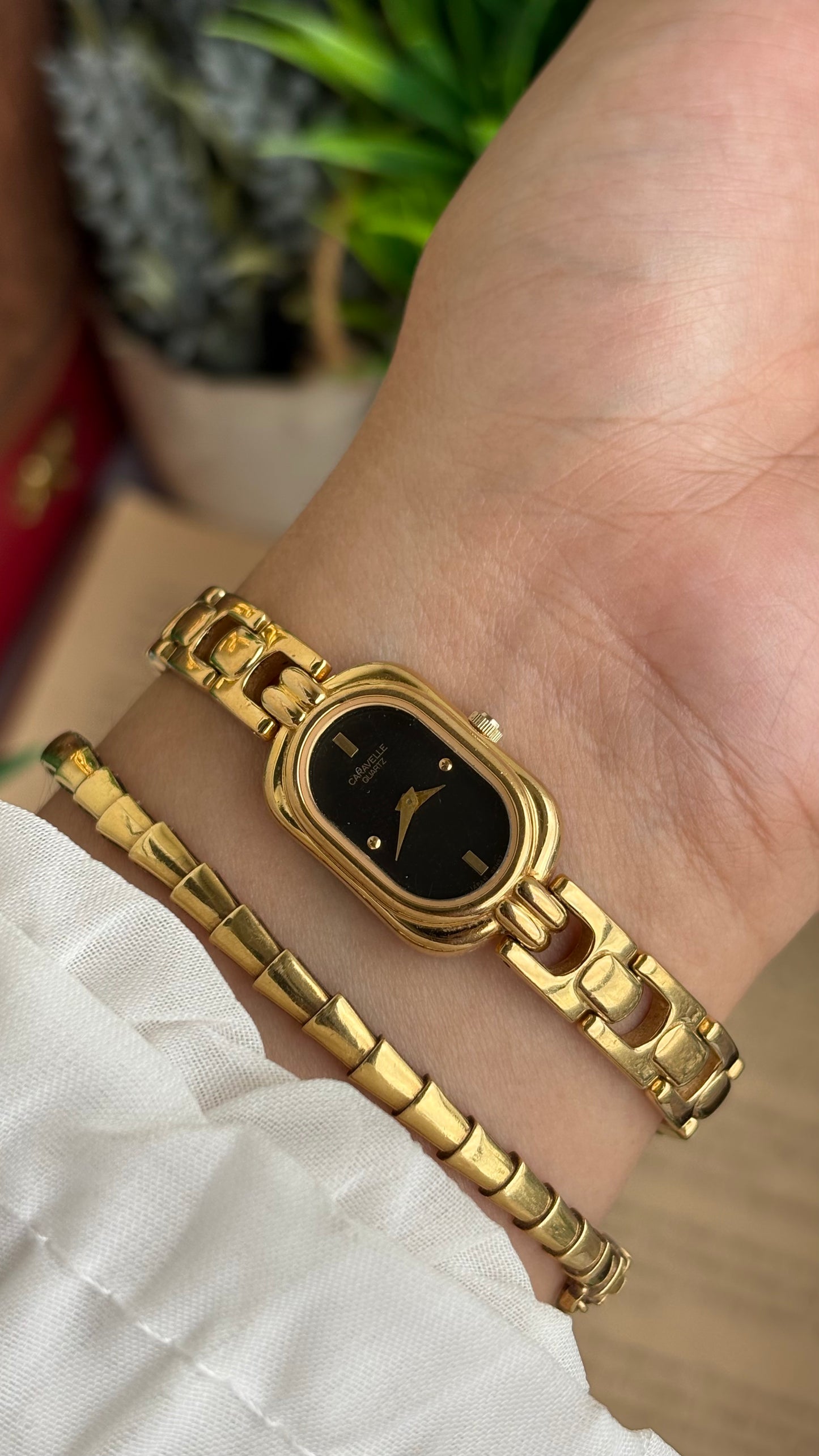 Extremely Rare Caravelle by Bulova Watch in Gold Tone Black Oval Dial