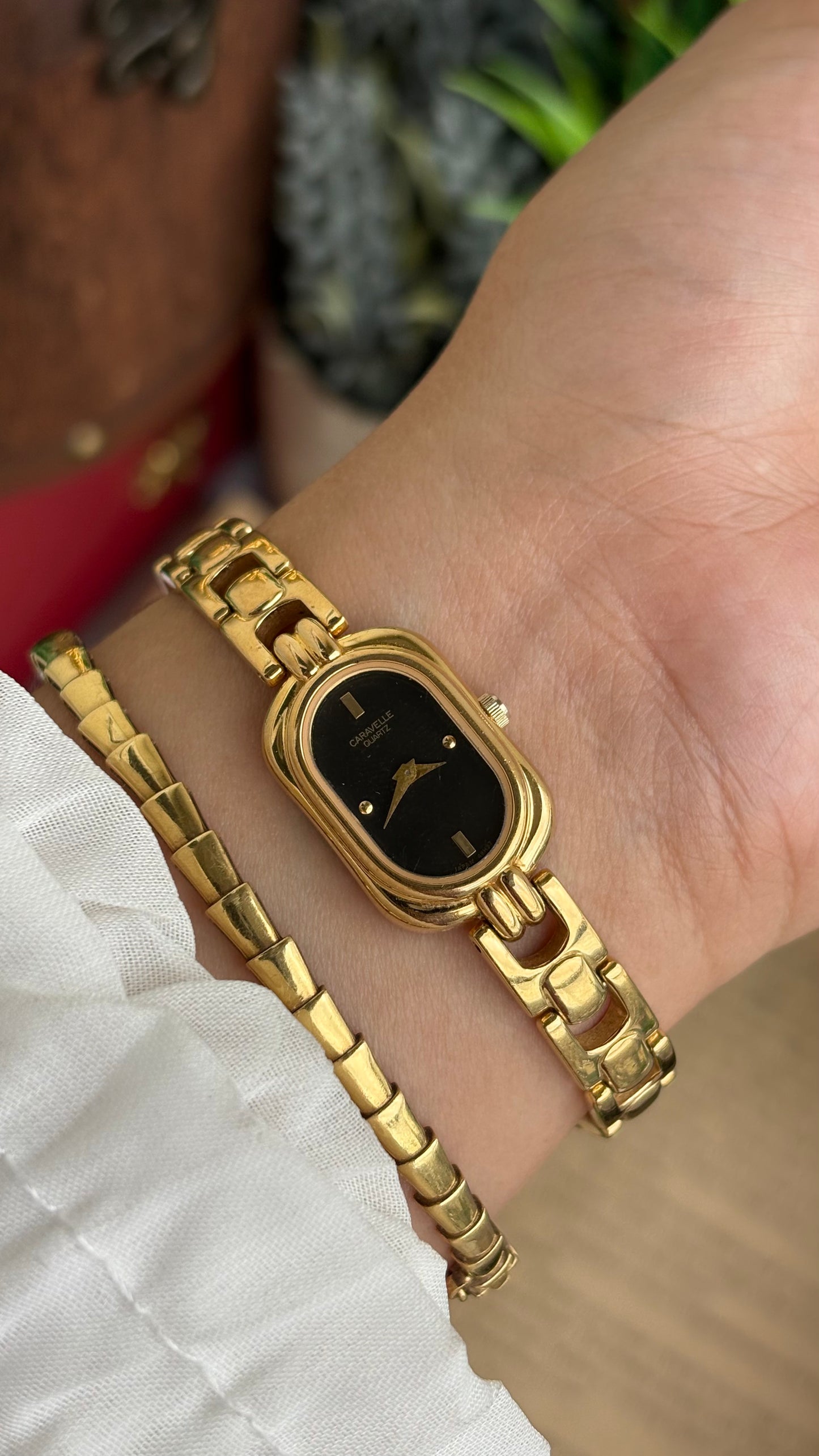 Extremely Rare Caravelle by Bulova Watch in Gold Tone Black Oval Dial