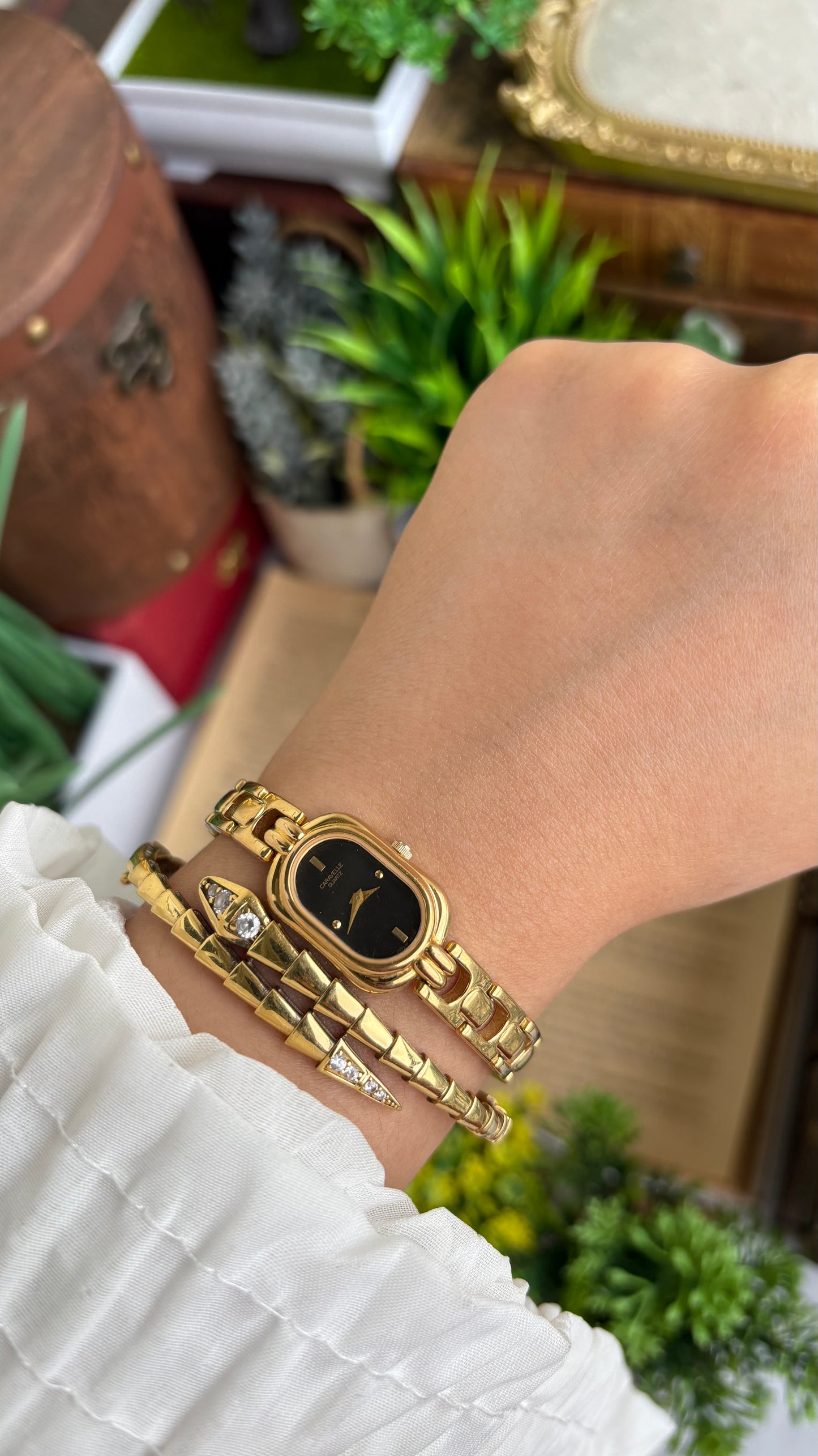 Extremely Rare Caravelle by Bulova Watch in Gold Tone Black Oval Dial