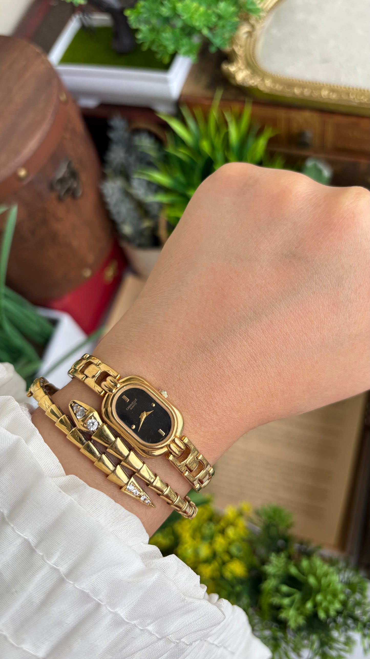 Extremely Rare Caravelle by Bulova Watch in Gold Tone Black Oval Dial