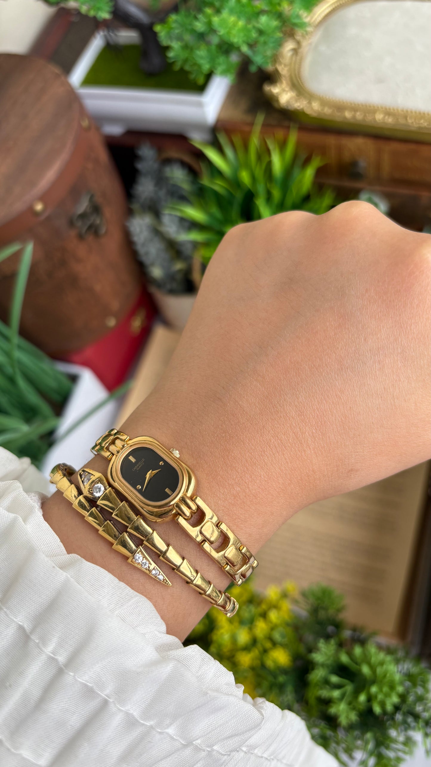 Extremely Rare Caravelle by Bulova Watch in Gold Tone Black Oval Dial