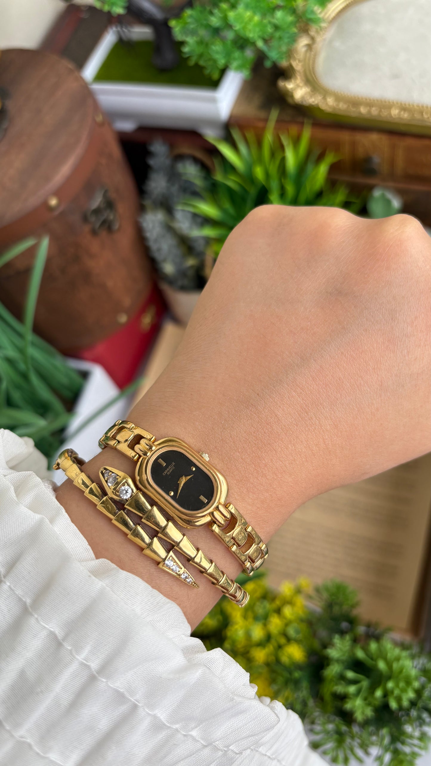 Extremely Rare Caravelle by Bulova Watch in Gold Tone Black Oval Dial