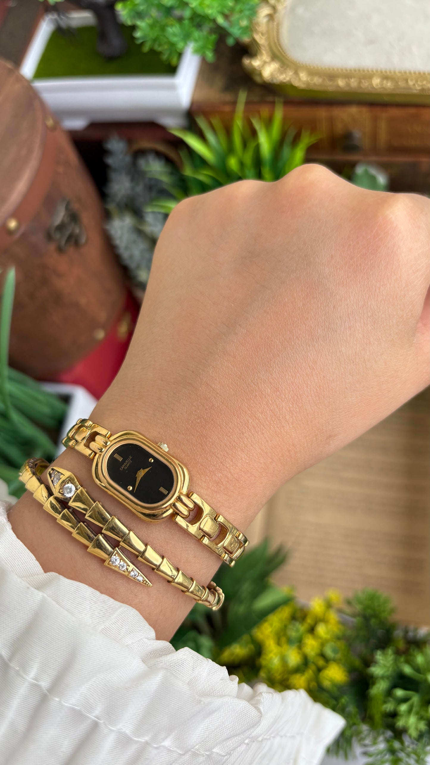 Extremely Rare Caravelle by Bulova Watch in Gold Tone Black Oval Dial