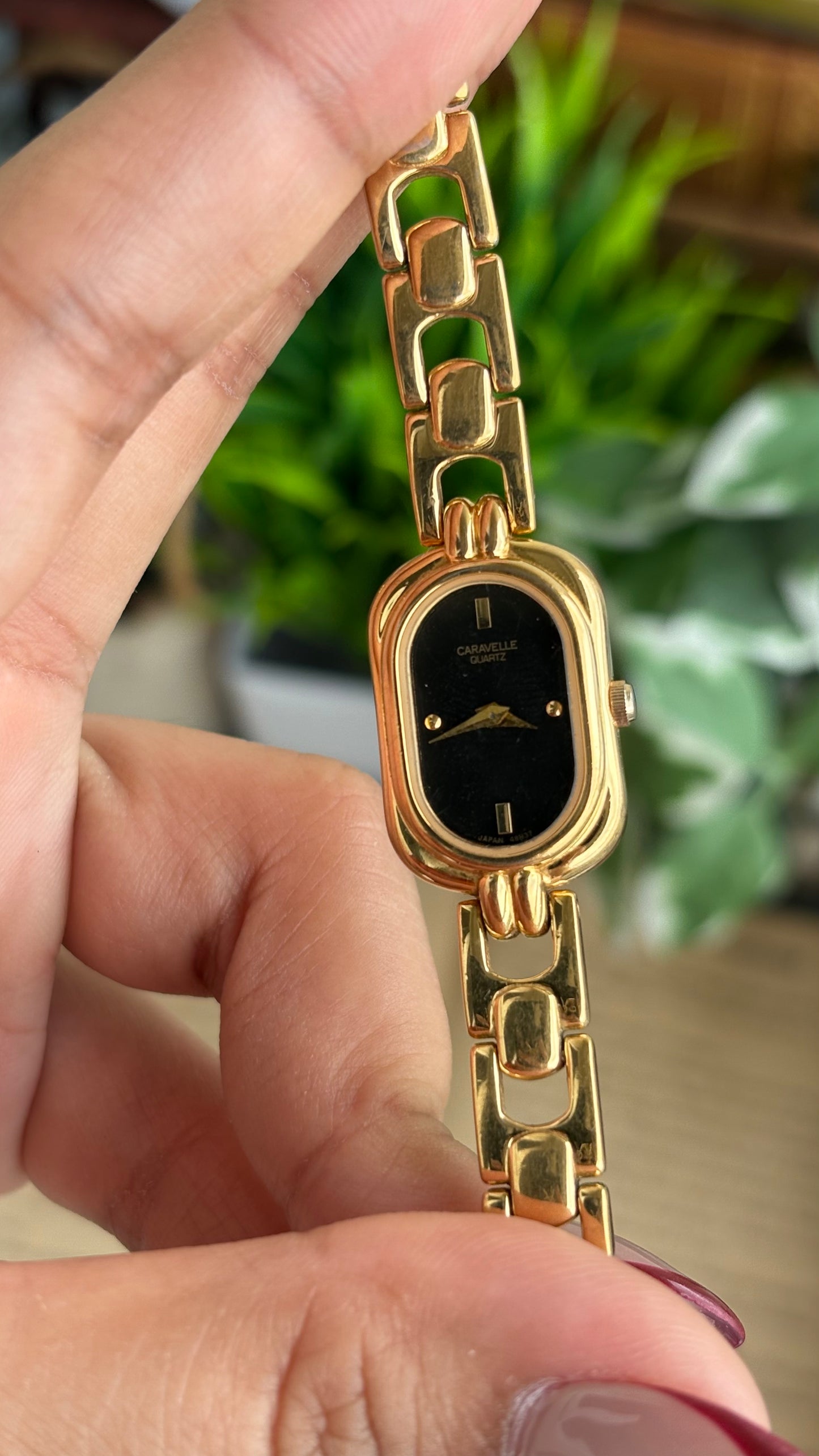Extremely Rare Caravelle by Bulova Watch in Gold Tone Black Oval Dial