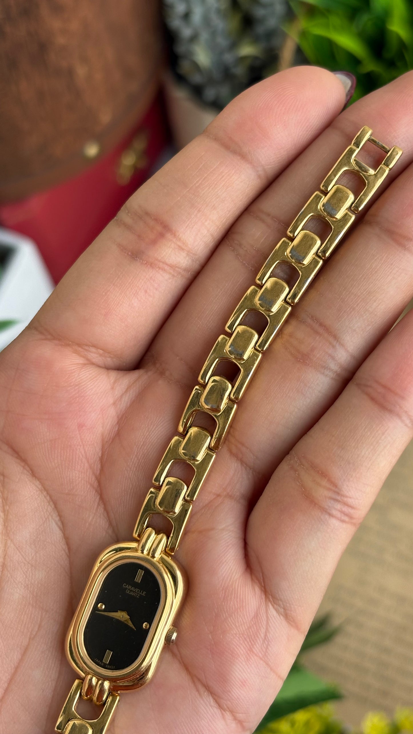 Extremely Rare Caravelle by Bulova Watch in Gold Tone Black Oval Dial