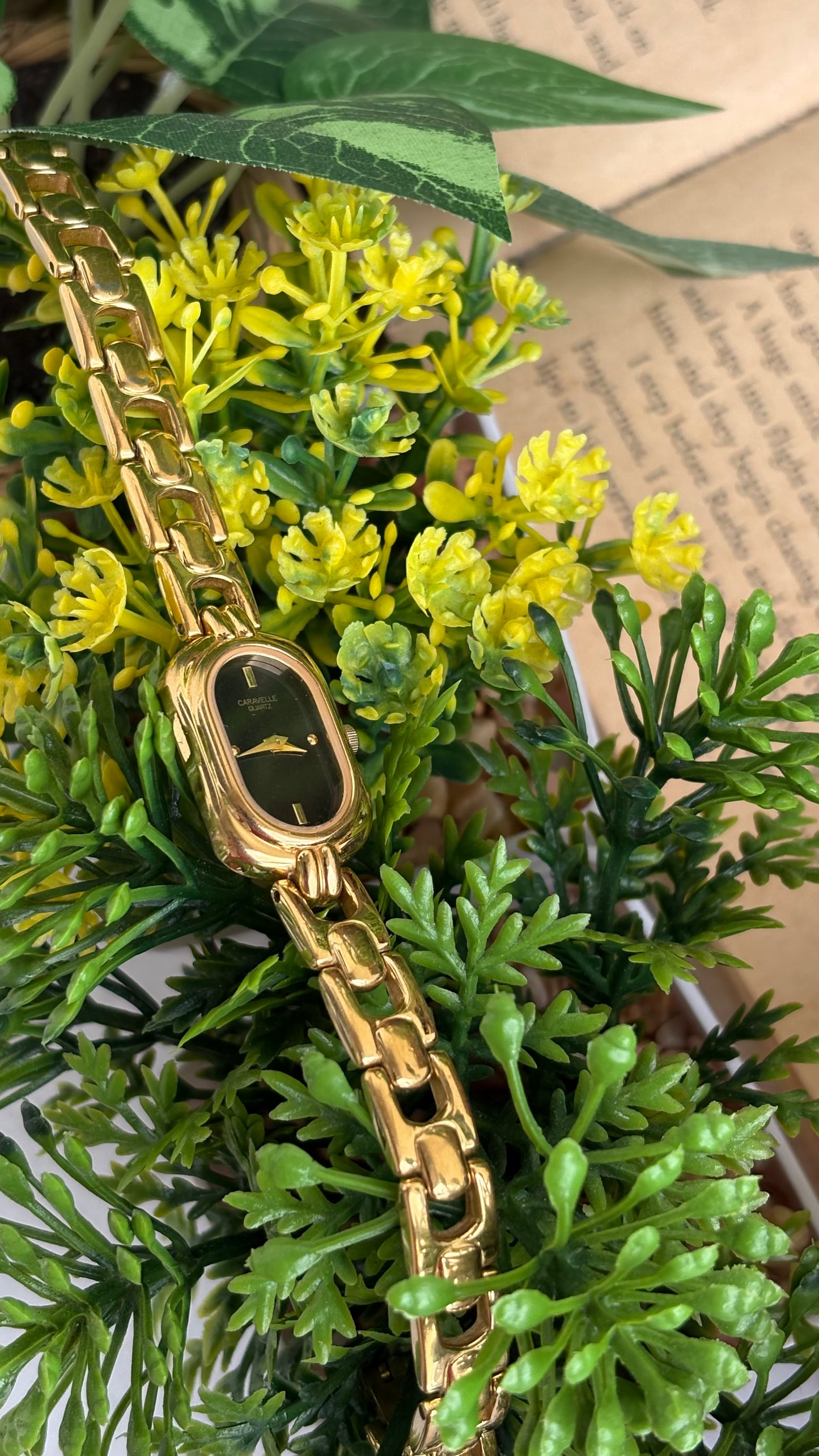 Extremely Rare Caravelle by Bulova Watch in Gold Tone Black Oval Dial