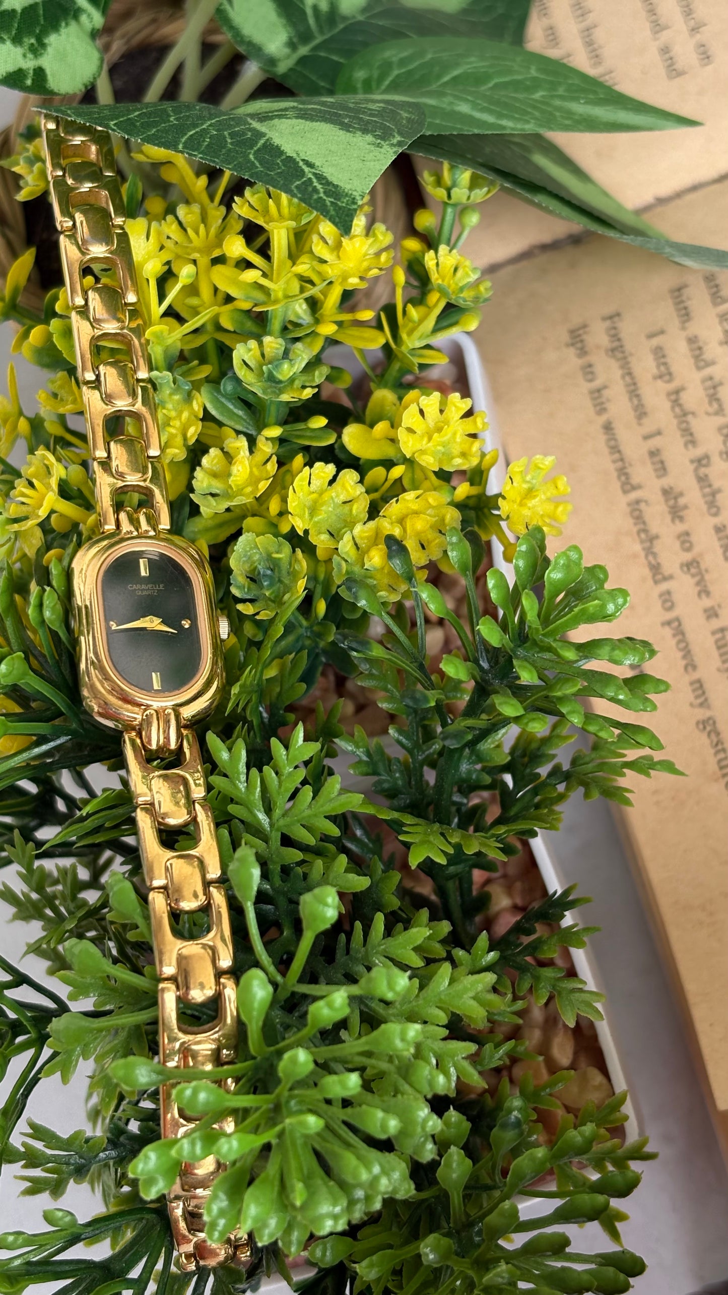 Extremely Rare Caravelle by Bulova Watch in Gold Tone Black Oval Dial