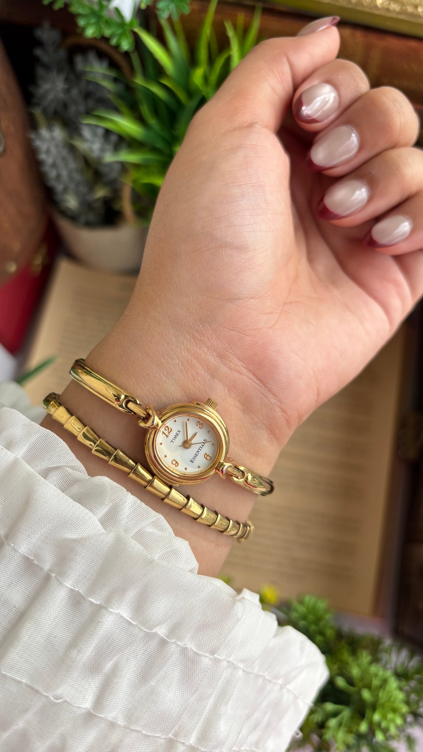 Extremely Rare Vintage Dainty Timex Essentials Watch in Gold Tone