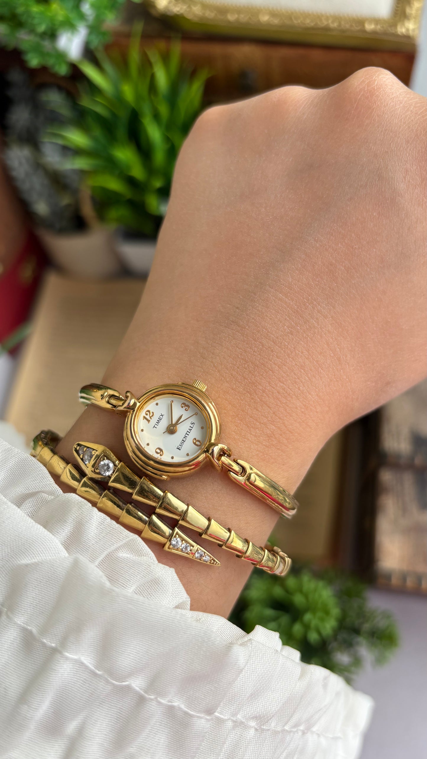 Extremely Rare Vintage Dainty Timex Essentials Watch in Gold Tone