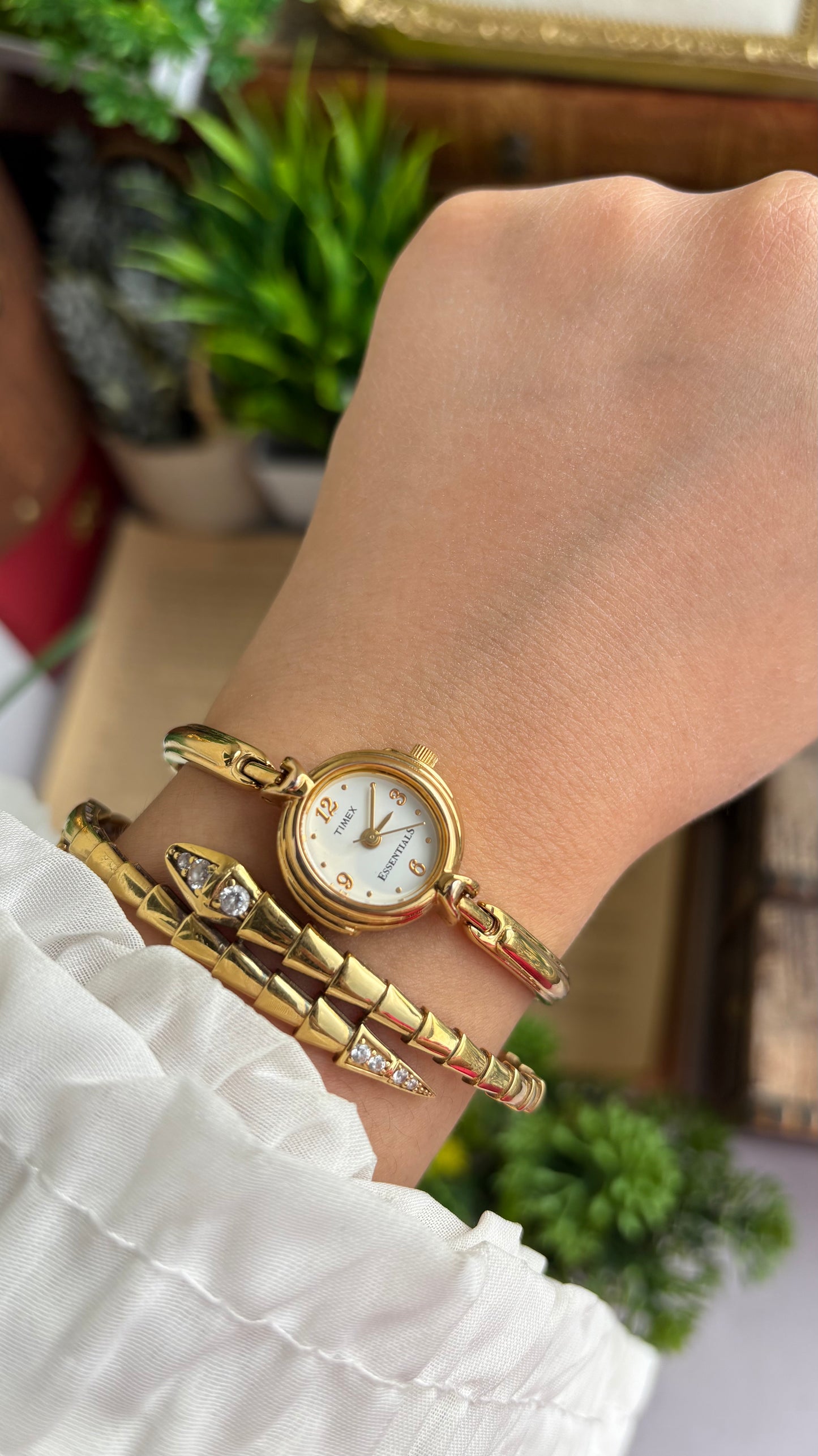 Extremely Rare Vintage Dainty Timex Essentials Watch in Gold Tone