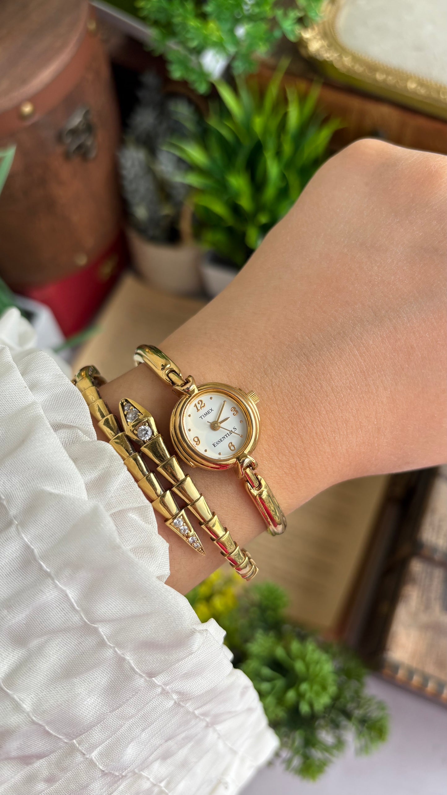 Extremely Rare Vintage Dainty Timex Essentials Watch in Gold Tone