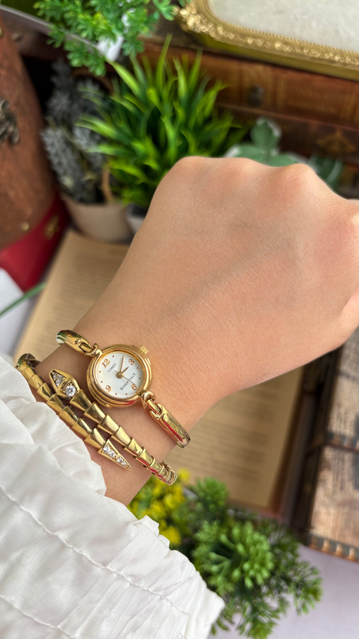 Extremely Rare Vintage Dainty Timex Essentials Watch in Gold Tone