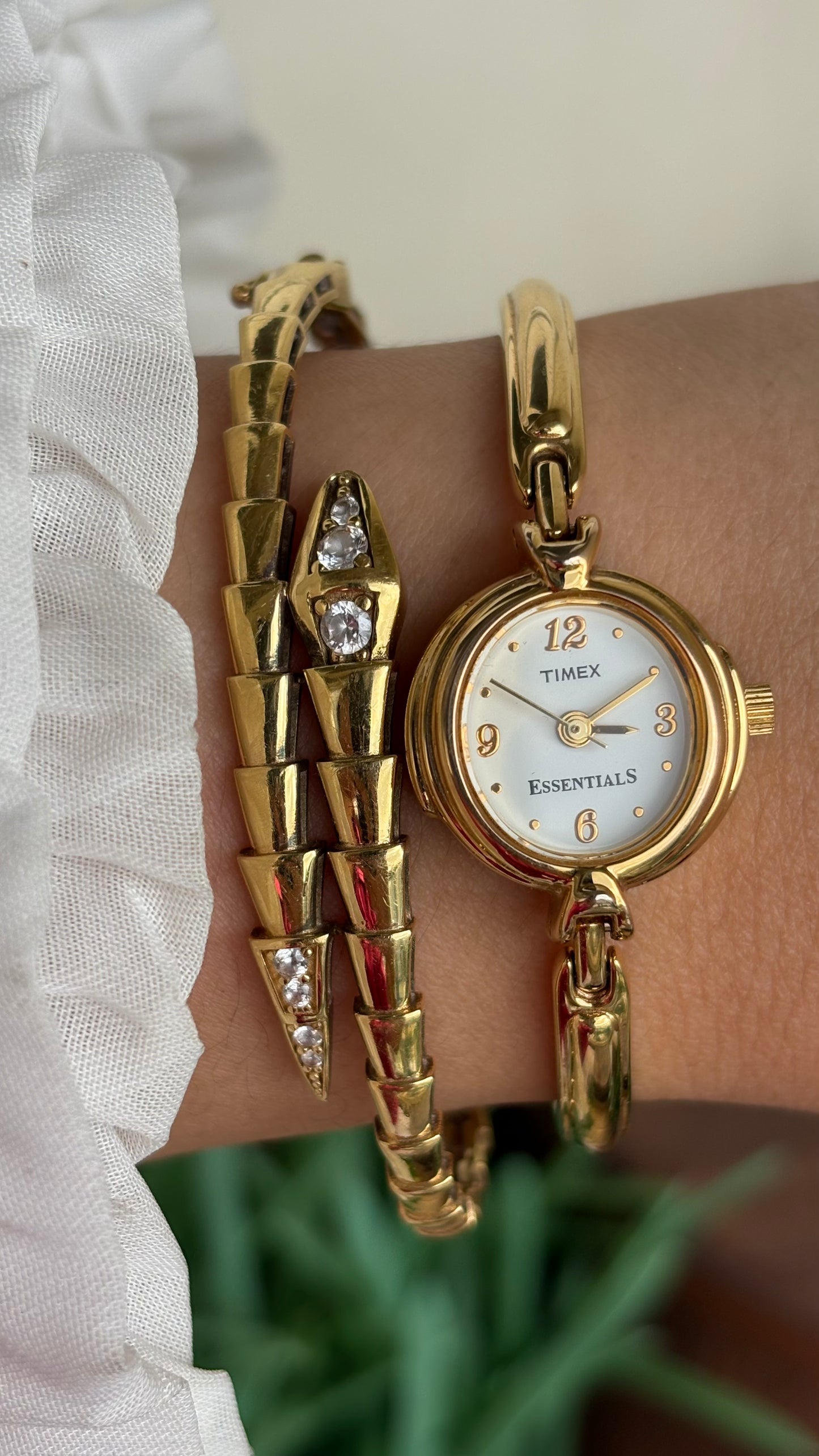 Extremely Rare Vintage Dainty Timex Essentials Watch in Gold Tone