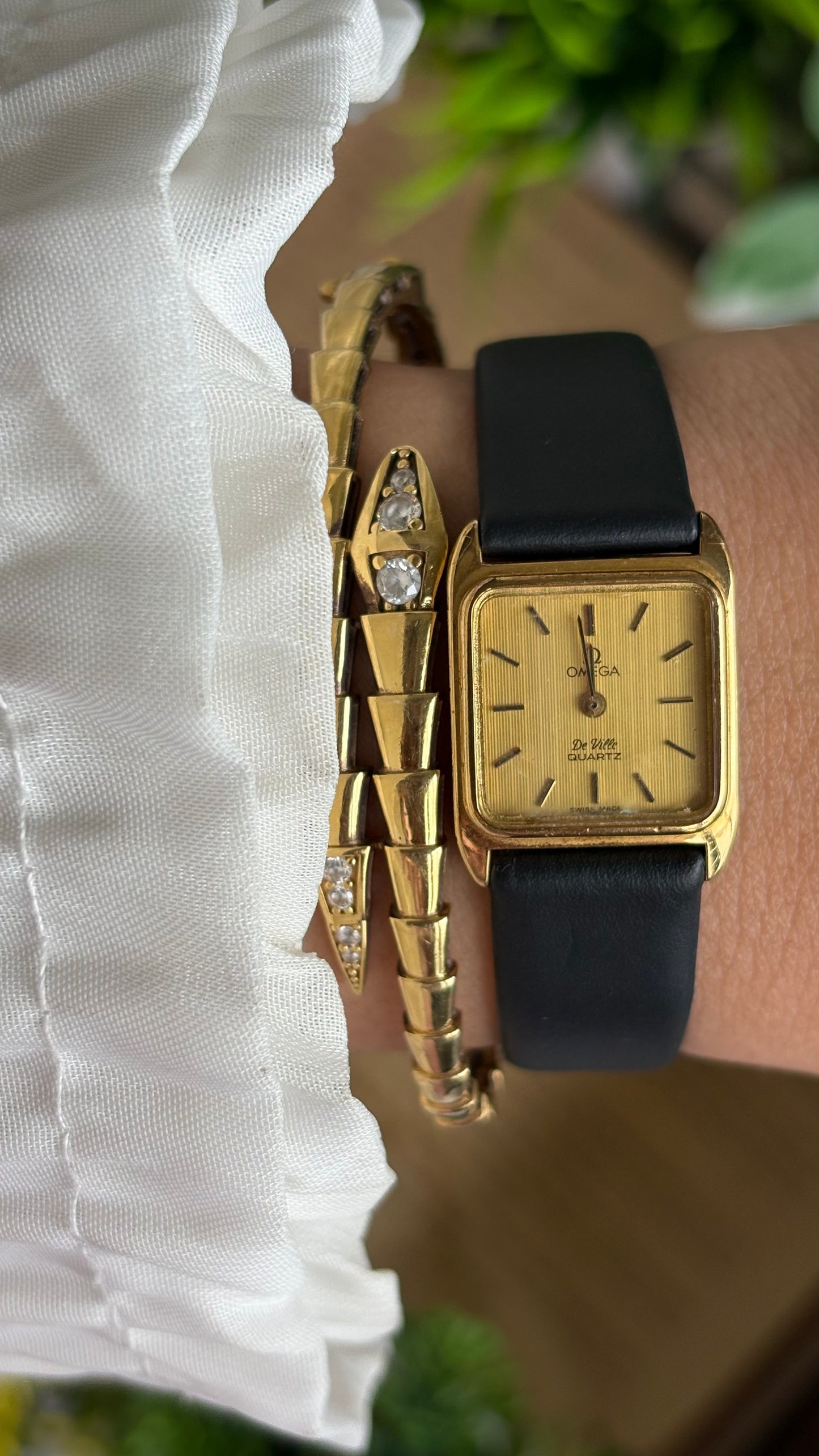 Vintage Omega De Ville Watch in Black Leather Strap with Omega Box