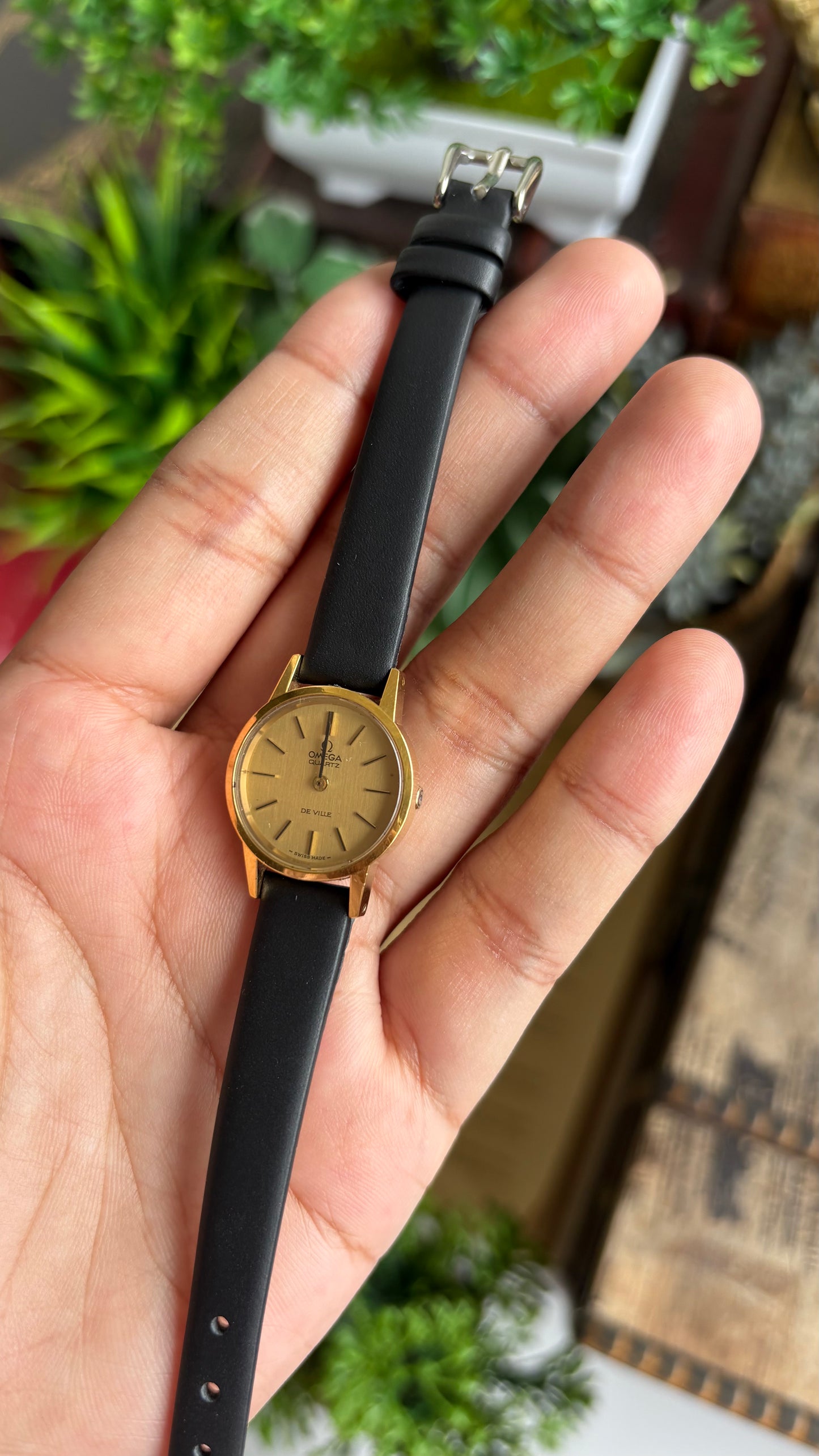Vintage Omega De Ville Watch in Black Leather Strap with Omega Box