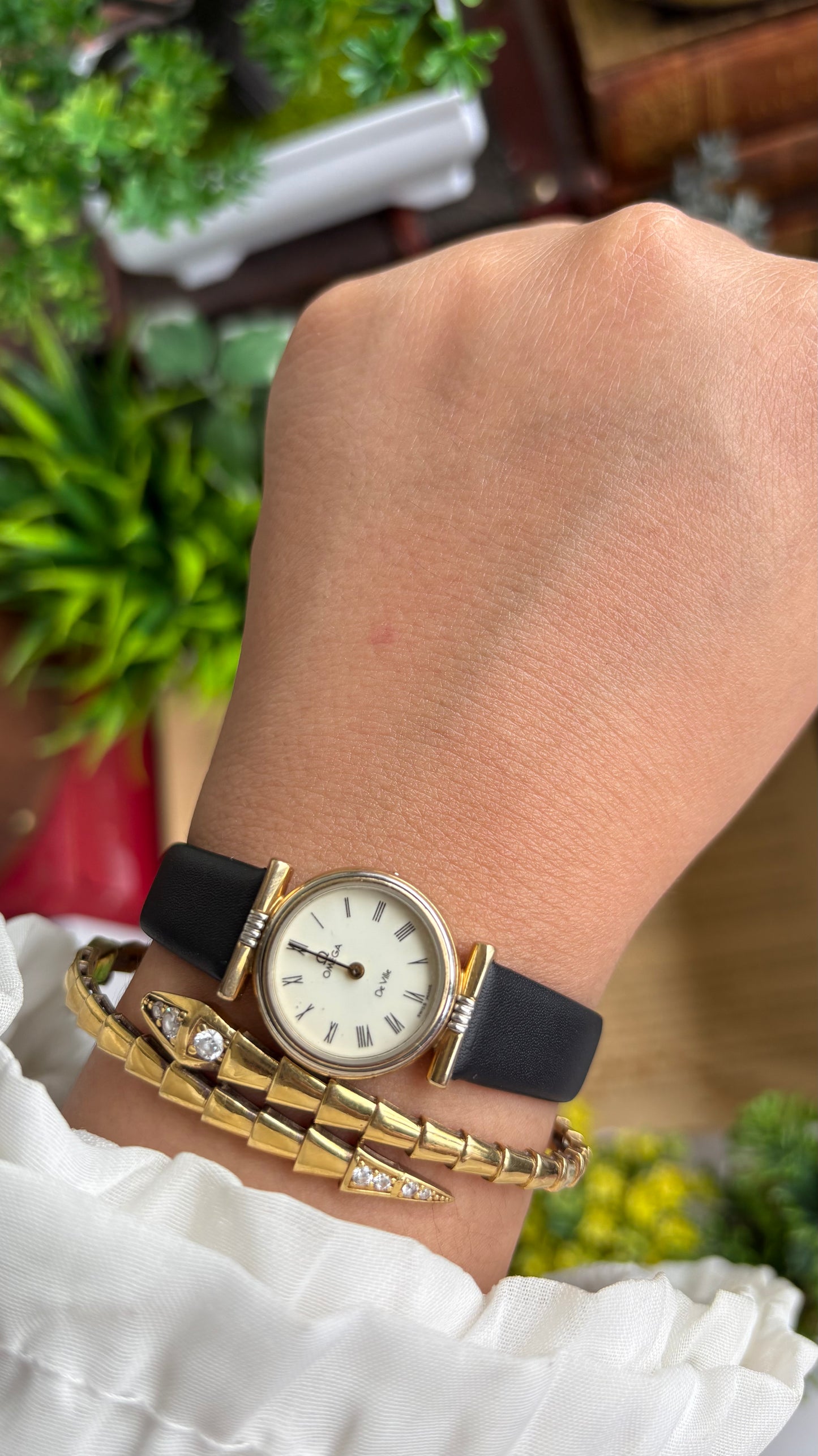 Vintage Omega De Ville Watch in Black Leather Strap with Omega Box Roman Dial