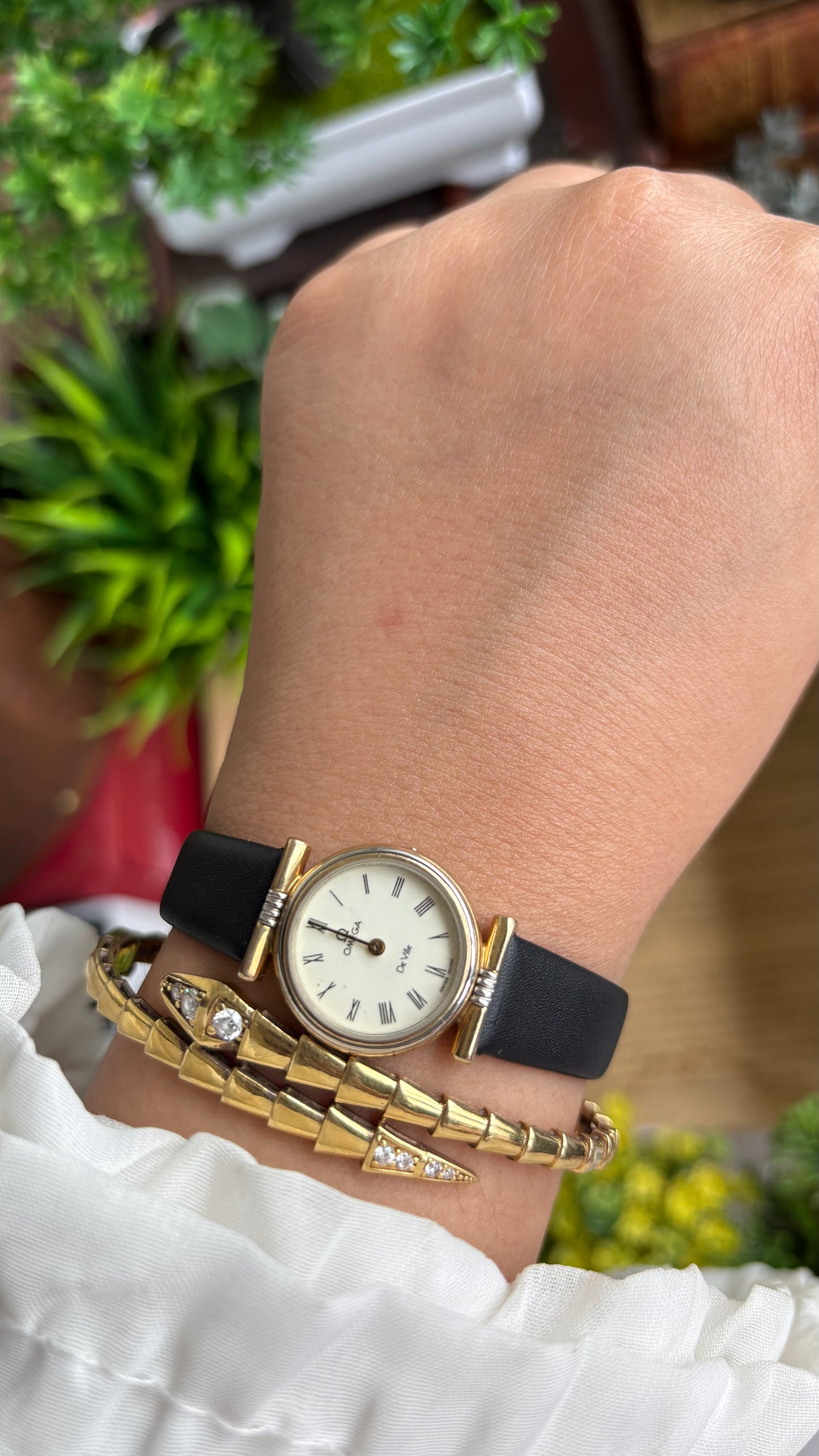 Vintage Omega De Ville Watch in Black Leather Strap with Omega Box Roman Dial