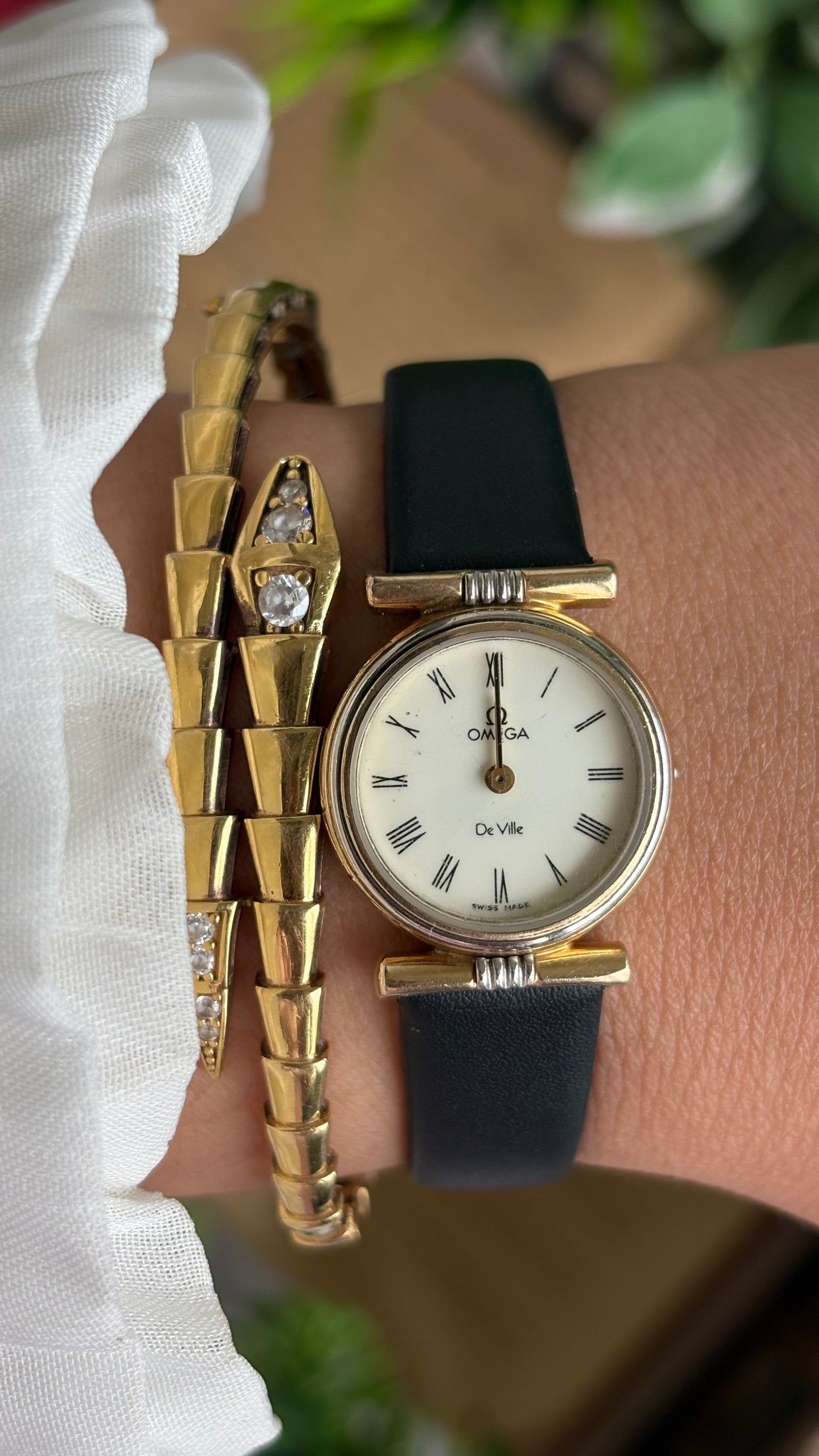 Vintage Omega De Ville Watch in Black Leather Strap with Omega Box Roman Dial