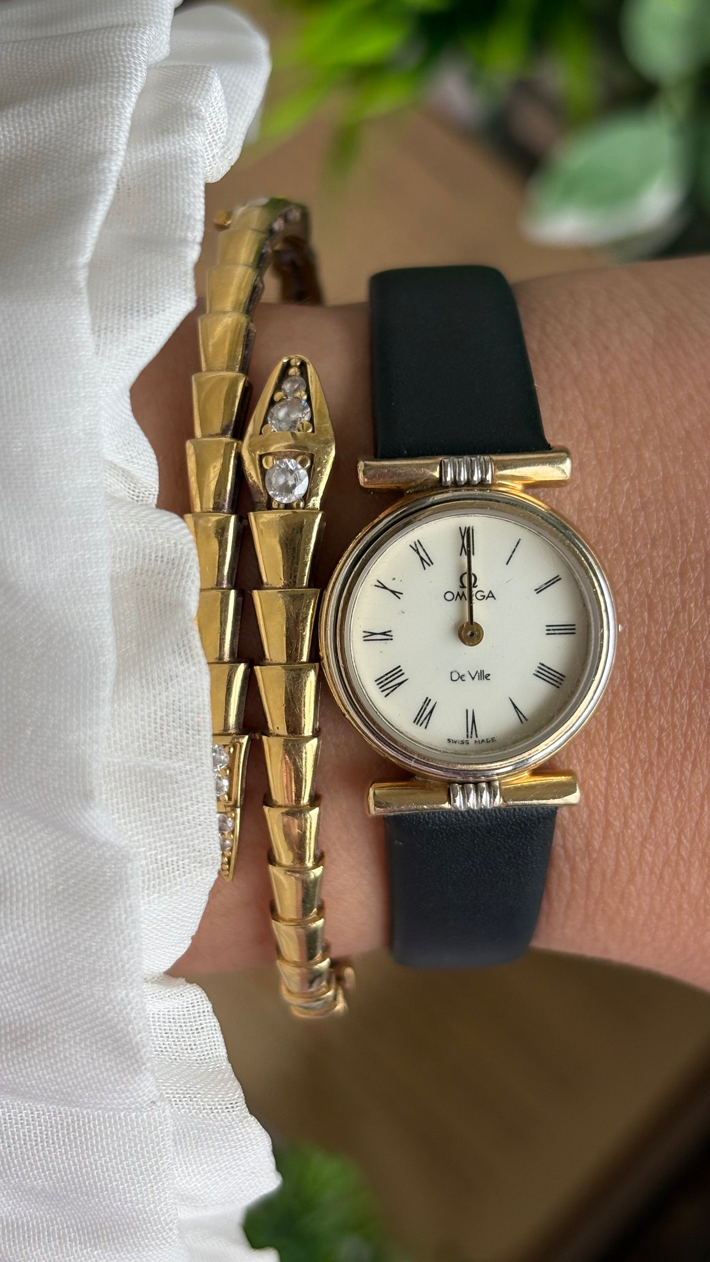 Vintage Omega De Ville Watch in Black Leather Strap with Omega Box Roman Dial