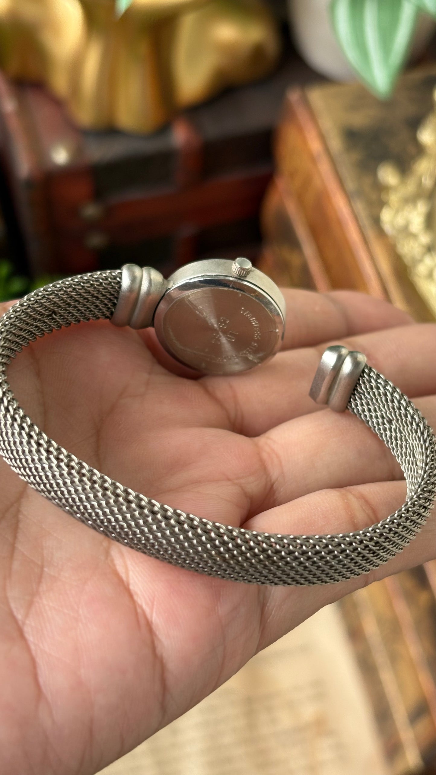Vintage CB Mesh Bangle Watch in Silver Tone Quartz #00812