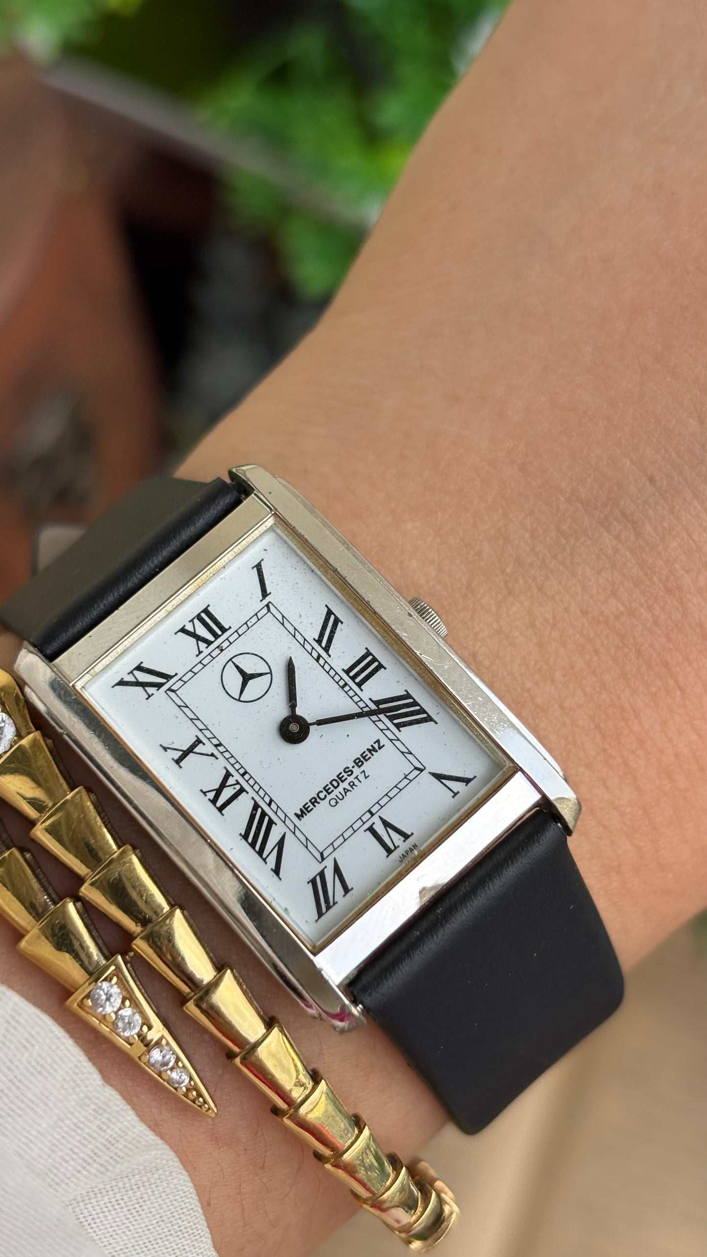 Extremely Rare Vintage Marcedes-Benz Unisex Tank Watch in Leather Strap Roman Dial