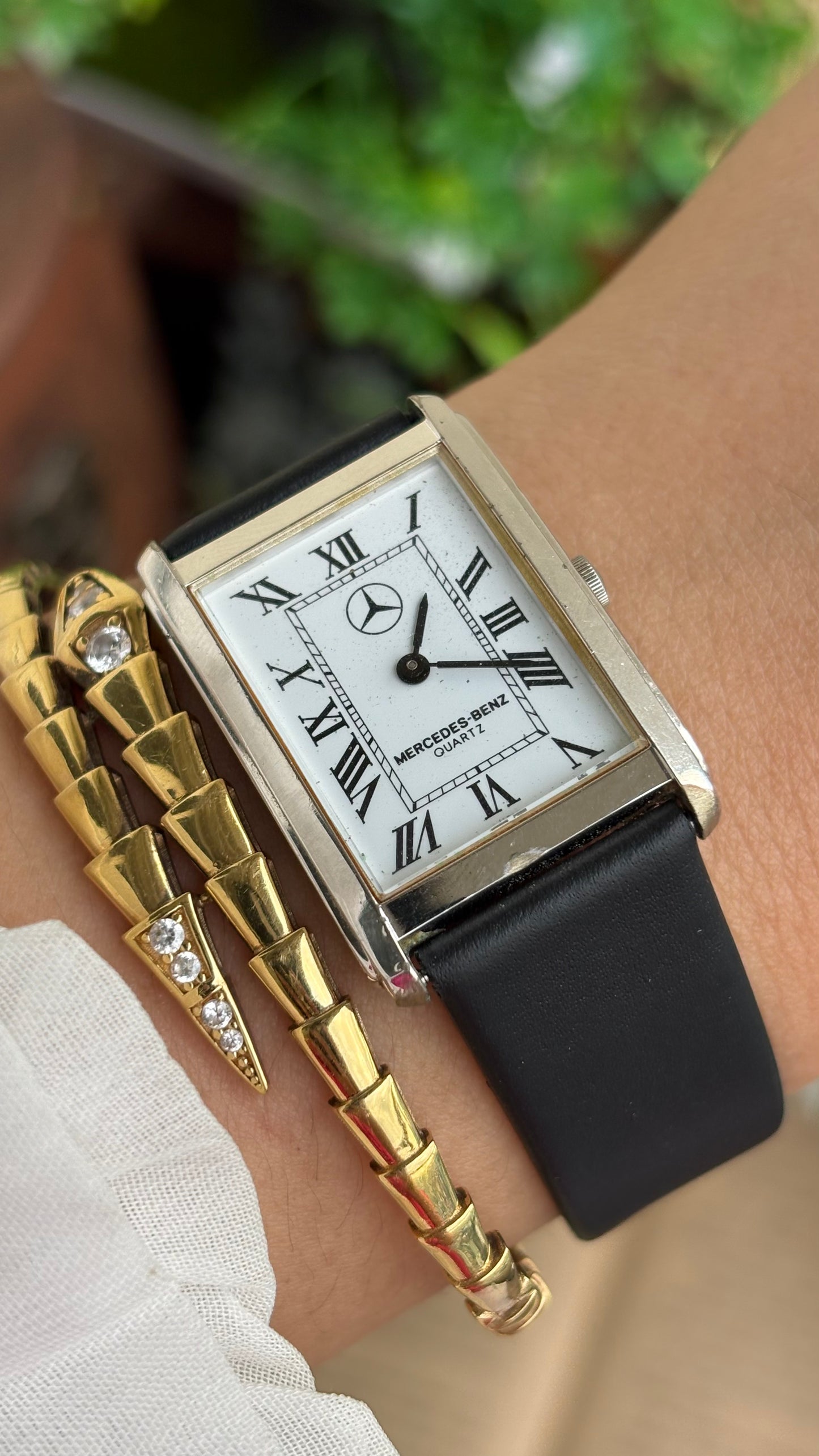 Extremely Rare Vintage Marcedes-Benz Unisex Tank Watch in Leather Strap Roman Dial