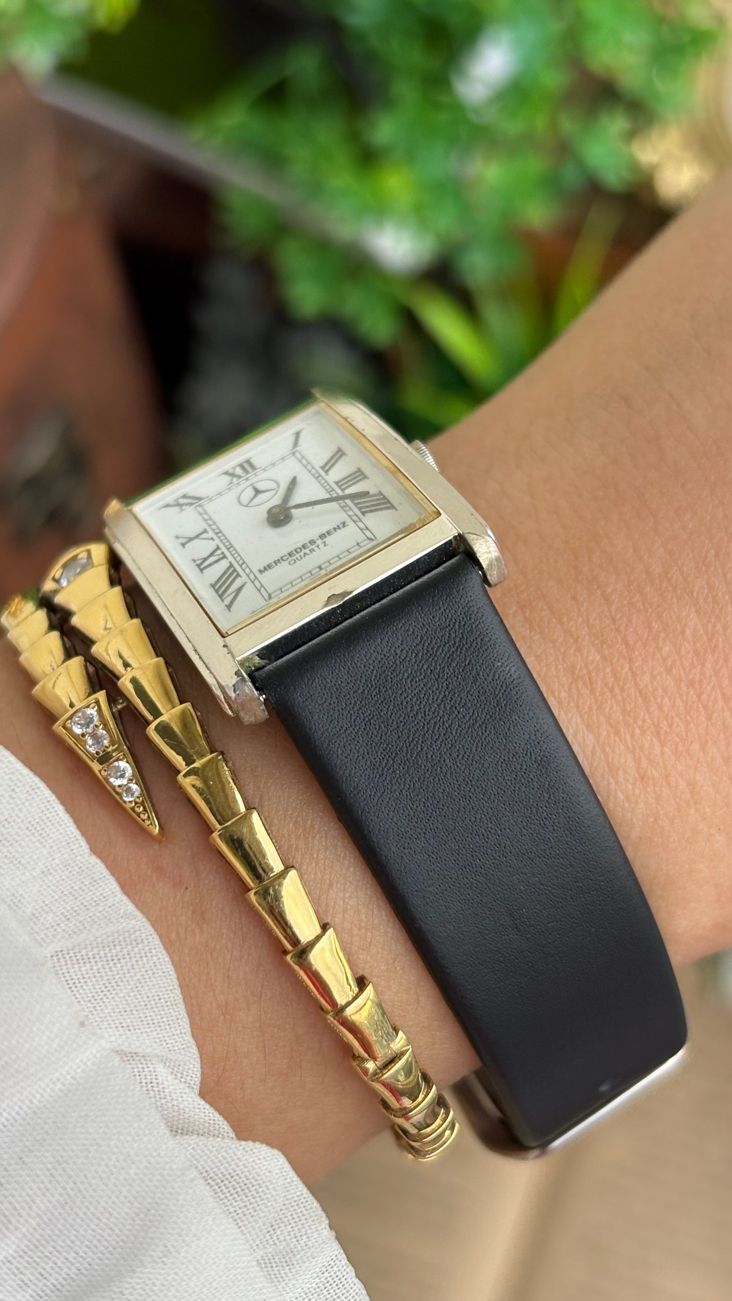 Extremely Rare Vintage Marcedes-Benz Unisex Tank Watch in Leather Strap Roman Dial