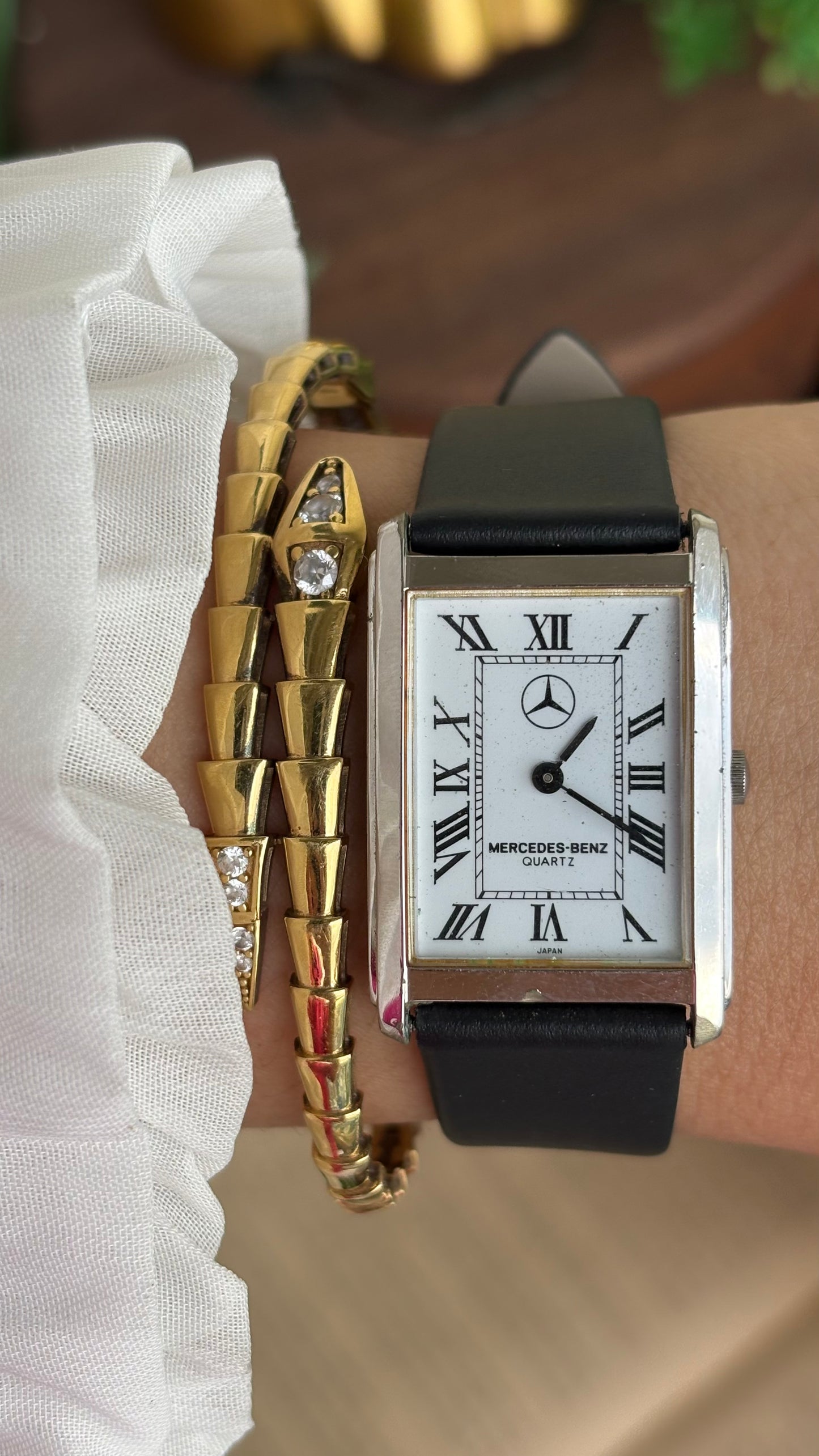 Extremely Rare Vintage Marcedes-Benz Unisex Tank Watch in Leather Strap Roman Dial