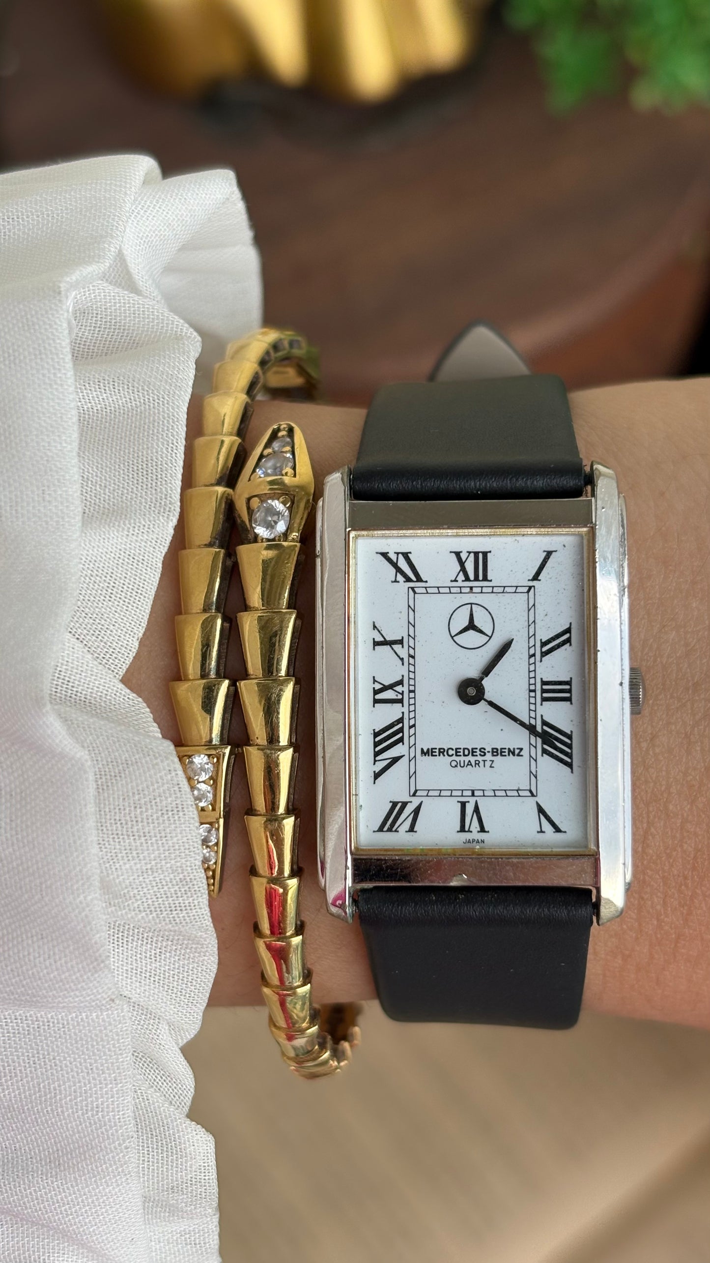 Extremely Rare Vintage Marcedes-Benz Unisex Tank Watch in Leather Strap Roman Dial