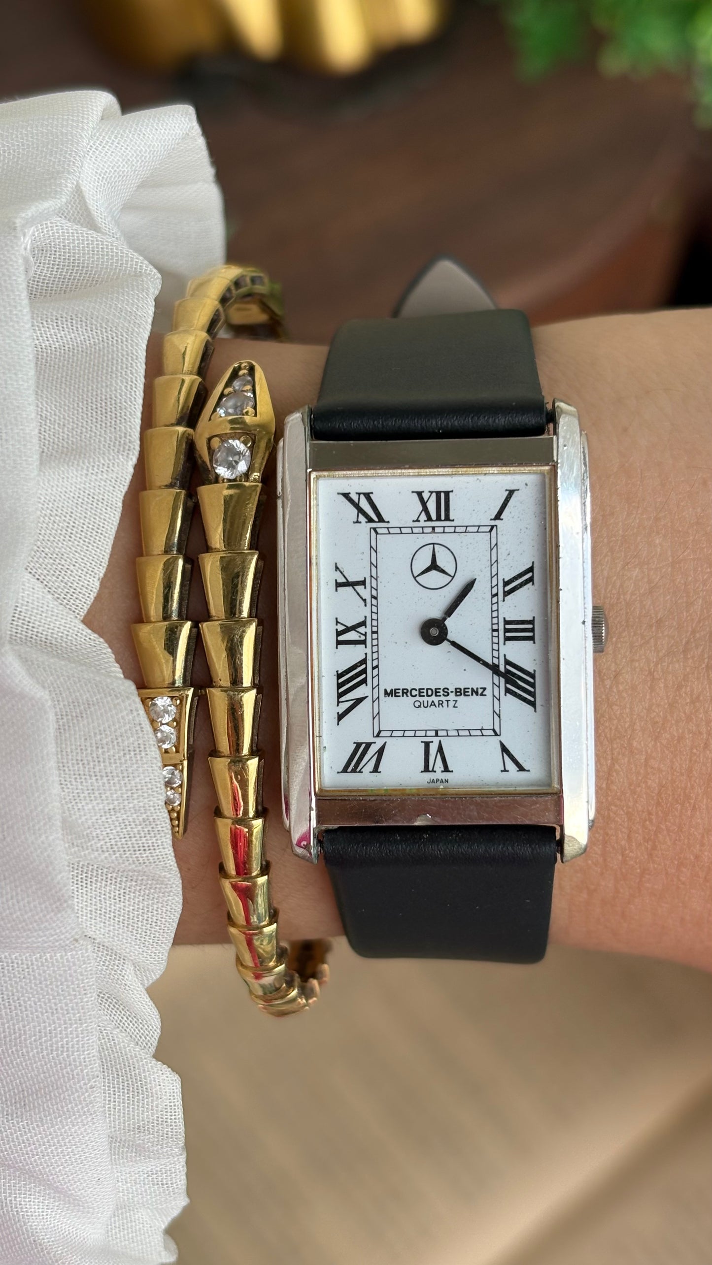 Extremely Rare Vintage Marcedes-Benz Unisex Tank Watch in Leather Strap Roman Dial