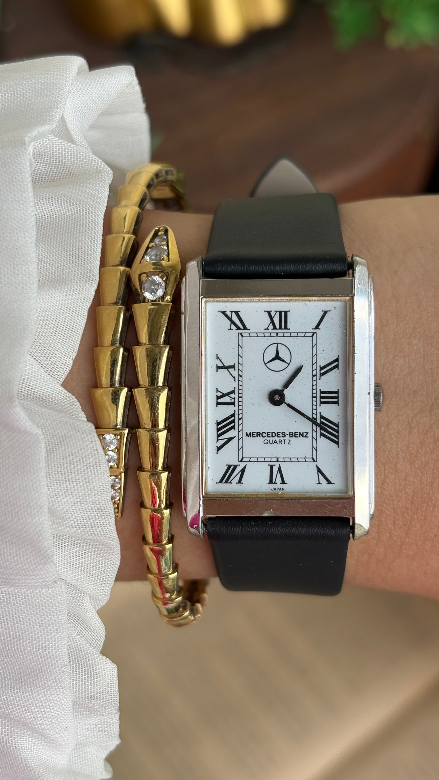 Extremely Rare Vintage Marcedes-Benz Unisex Tank Watch in Leather Strap Roman Dial