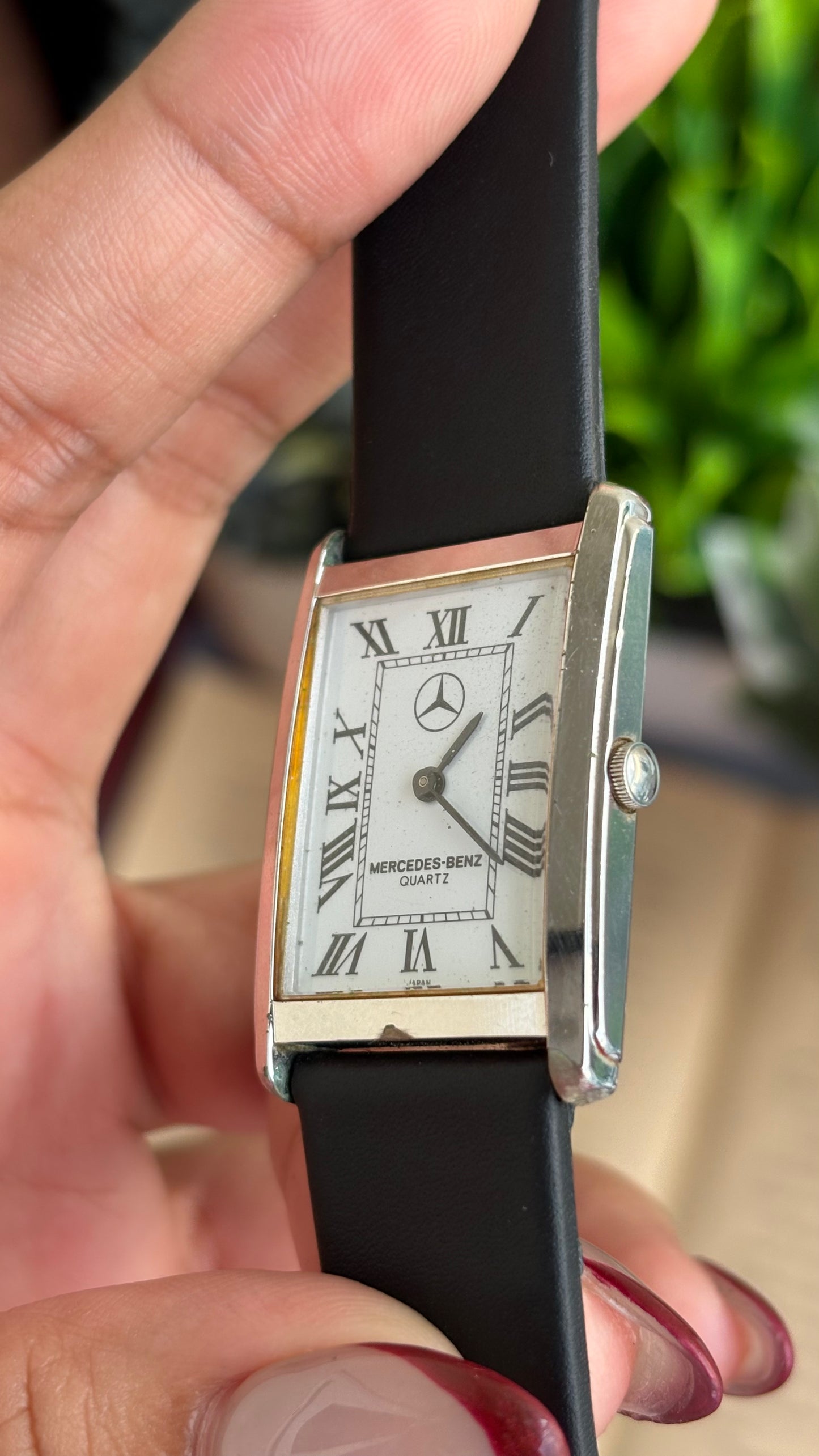 Extremely Rare Vintage Marcedes-Benz Unisex Tank Watch in Leather Strap Roman Dial