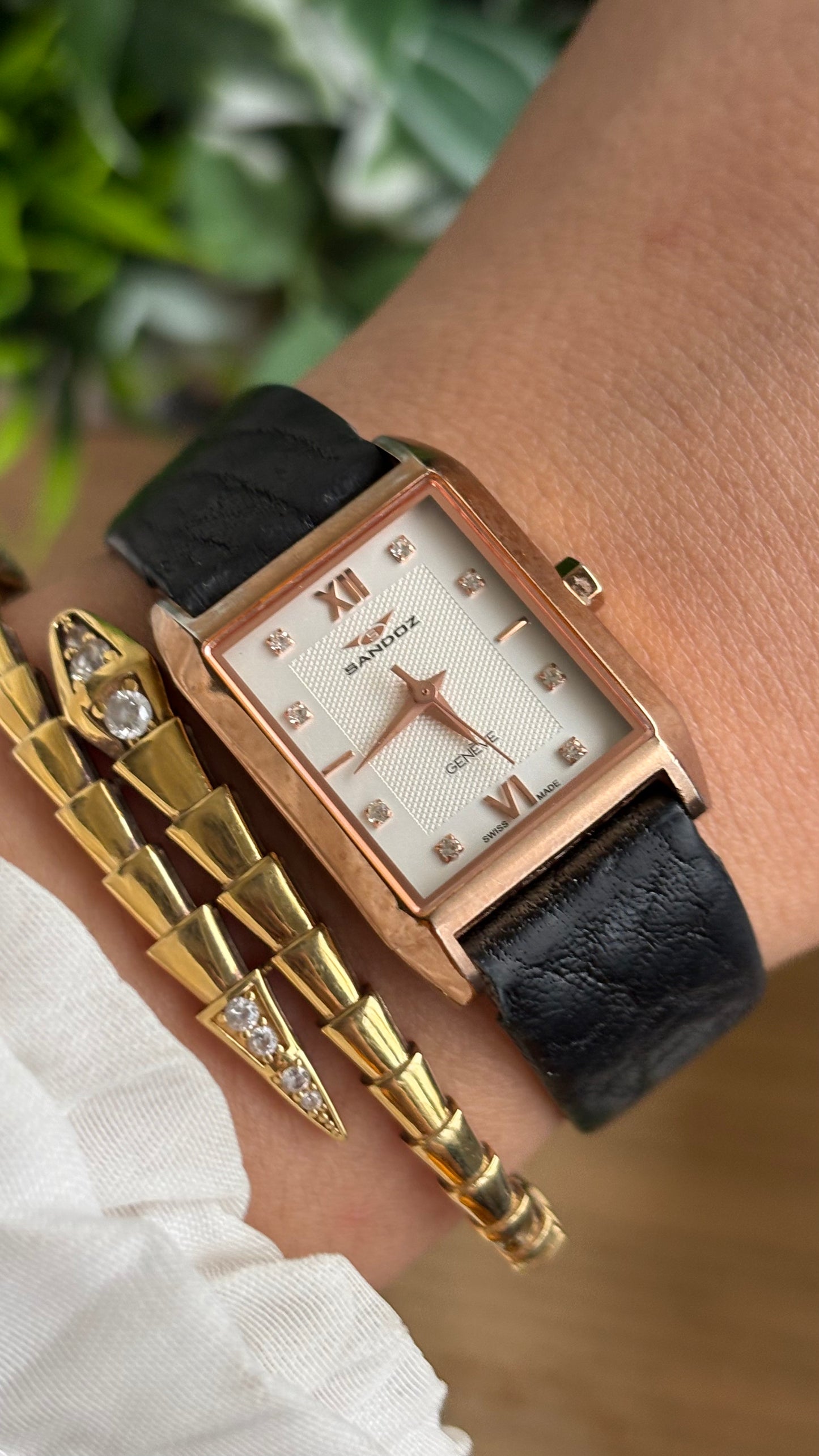 Vintage Sandoz Watch in Black Leather Strap
